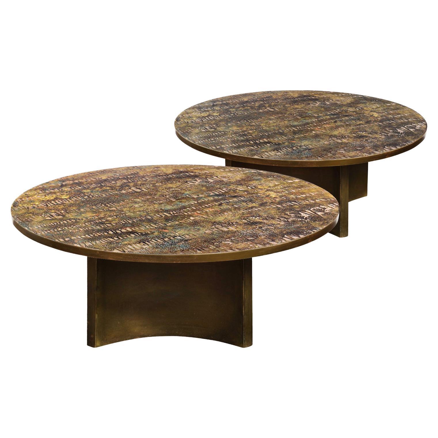 Philip & Kelvin LaVerne Pair of "Eternal Forest" Coffee Tables 1960s 'Signed'