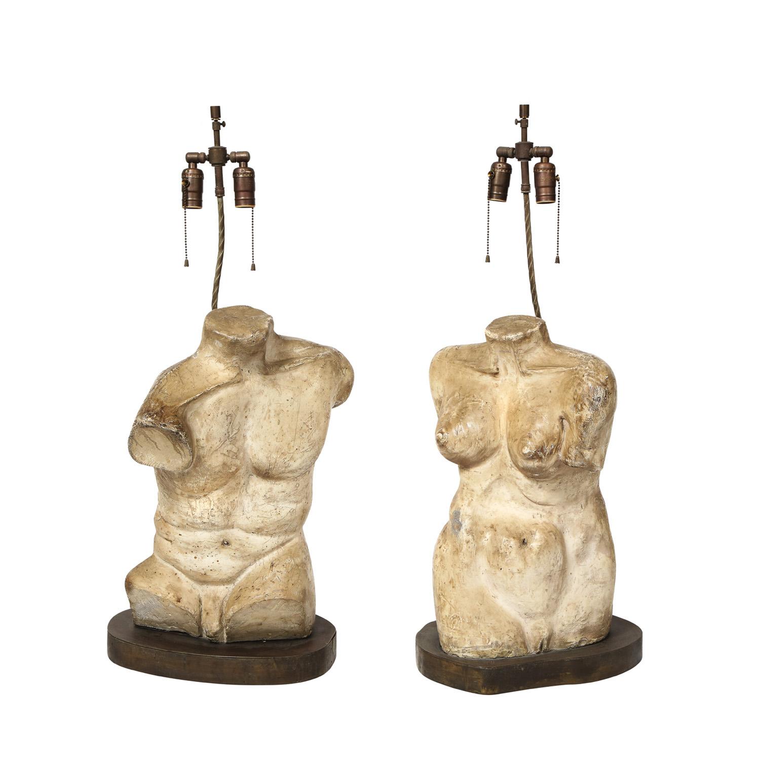 Hand-Crafted Philip & Kelvin Laverne Rare and Important Torso Table Lamps Ca. 1970, 'Signed'