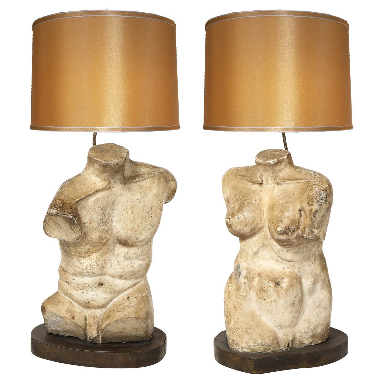 Philip & Kelvin Laverne Rare and Important Torso Table Lamps Ca. 1970, 'Signed'