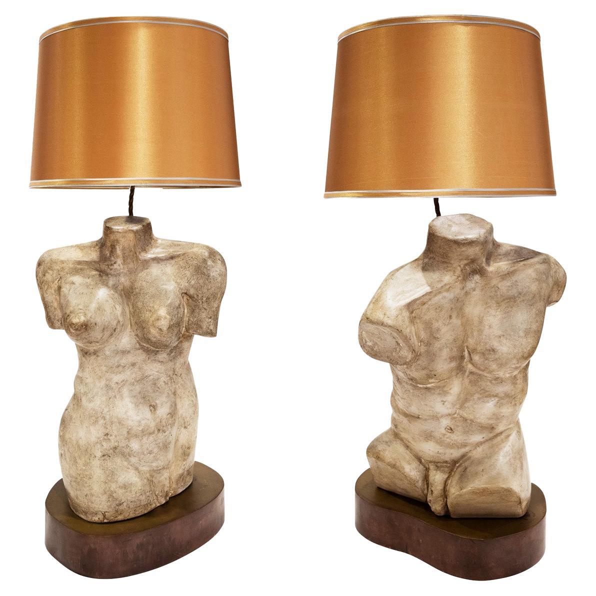 Philip & Kelvin Laverne Rare and Important Torso Table Lamps circa 1970, Signed For Sale