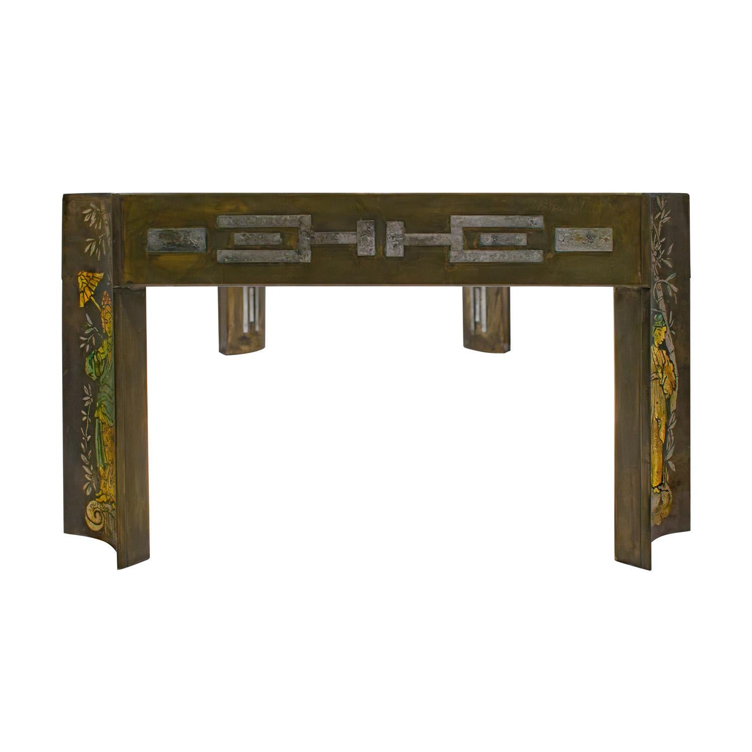 Américain Table basse rare Philip & Kelvin LaVerne avec motif chinois des années 1970 (signé) en vente