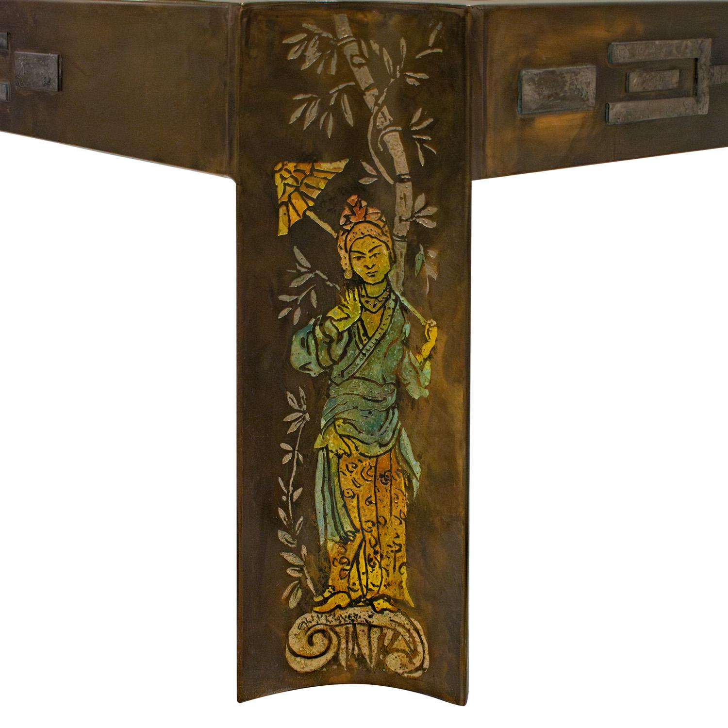 Fin du 20e siècle Table basse rare Philip & Kelvin LaVerne avec motif chinois des années 1970 (signé) en vente