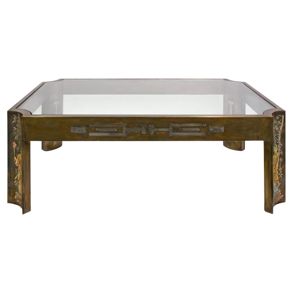 Philip & Kelvin LaVerne Rare Coffee Table with Chinese Motif 1970s (Signed)