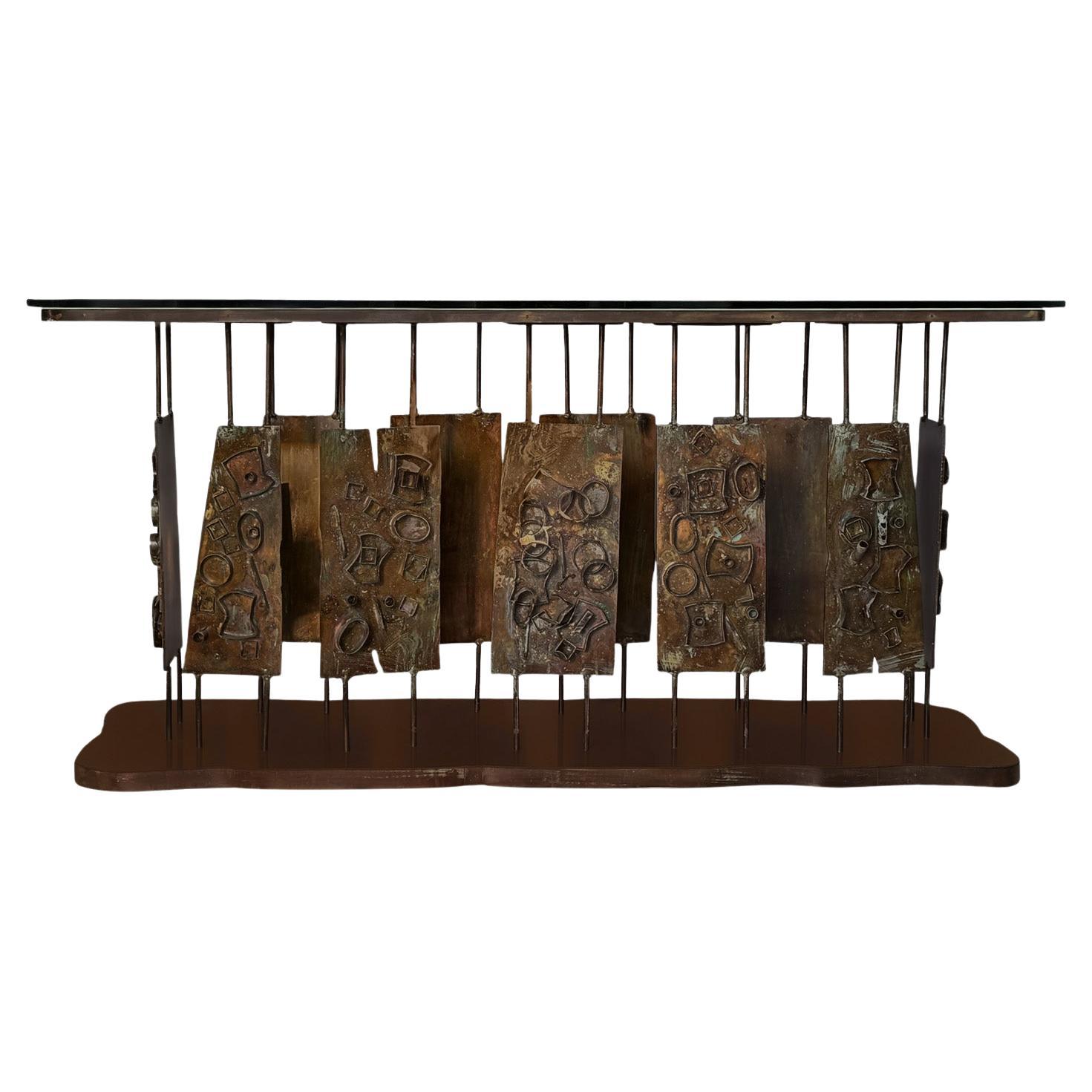 Philip and Kelvin LaVerne Rare Dance of Fauves Console Table 1960 (Signé & Daté) en vente