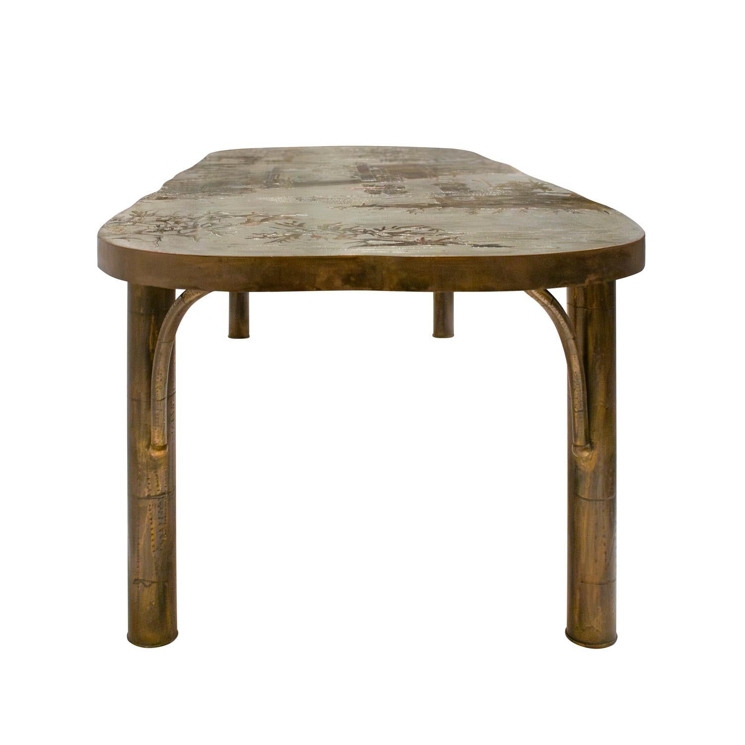 Mid-Century Modern Philip & Kelvin LaVerne Rare Large Rectangular Chan Coffee Table 1960s (Signed) For Sale