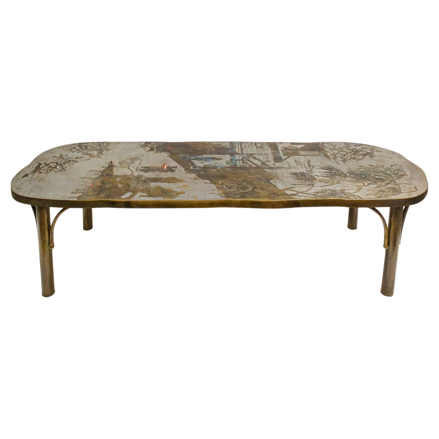 Philip & Kelvin LaVerne Rare Large Rectangular Chan Coffee Table 1960s (Signed)