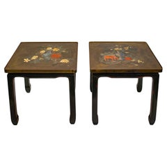 Philip & Kelvin LaVerne Rare Pair of End Tables with Wooden Bases 1950s (Signed)