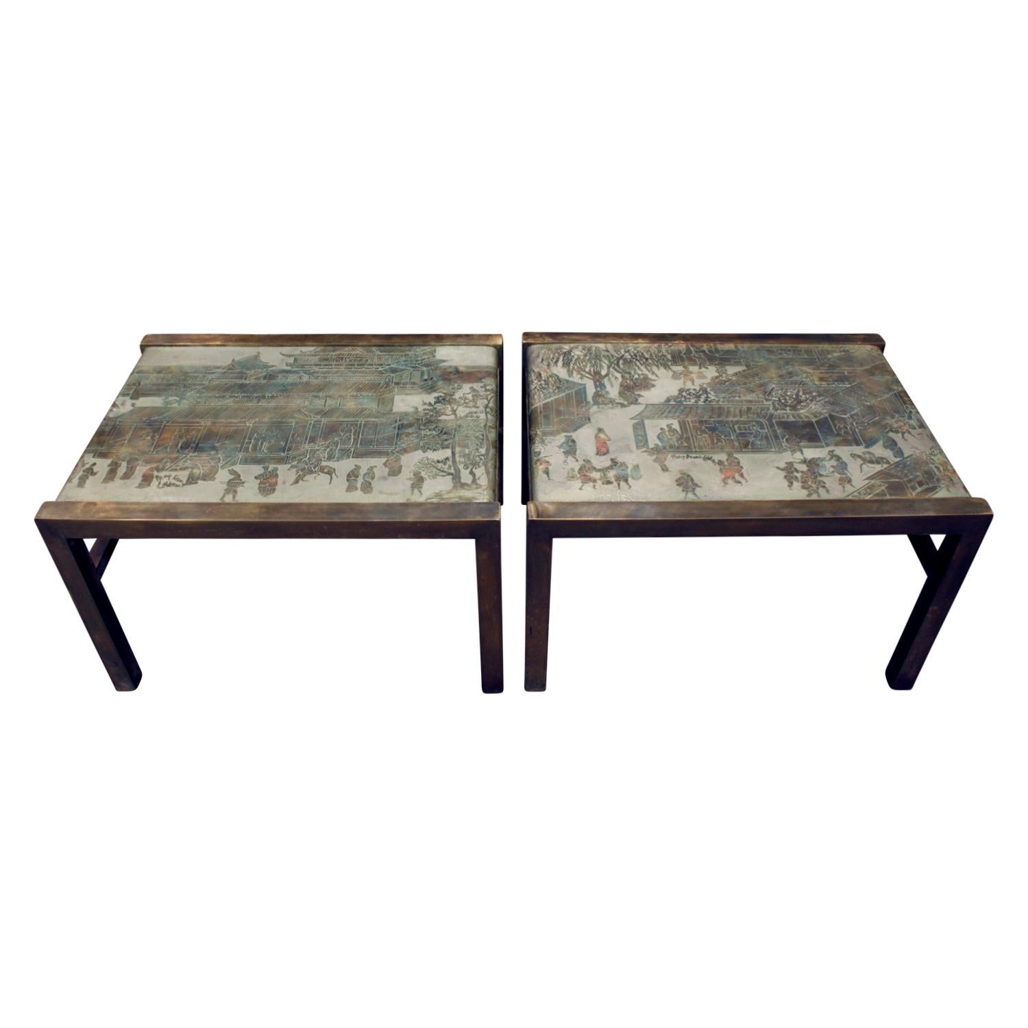 Philip & Kelvin LaVerne Rare Pair of "Festival" Coffee Tables 1960s 'Signed'