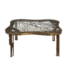 Philip & Kelvin LaVerne Rare "Viola" Pierced Bronze Coffee Table 1960s (Signed)