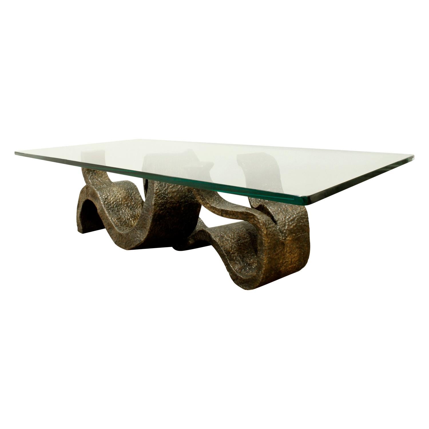 Rare and important hand-welded and textured bronze abstract coffee table 
