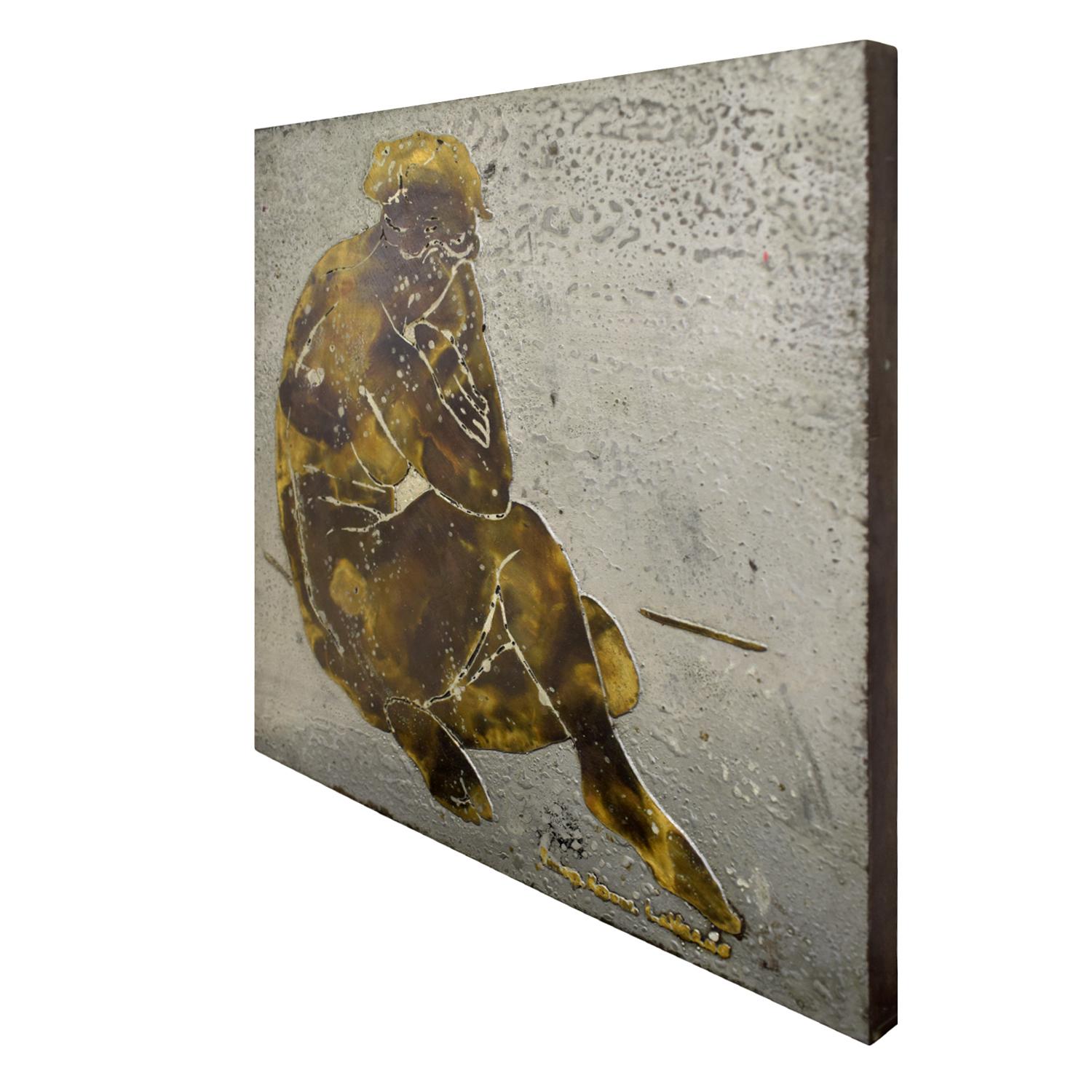 Wall plaque in patinated bronze and pewter, 
