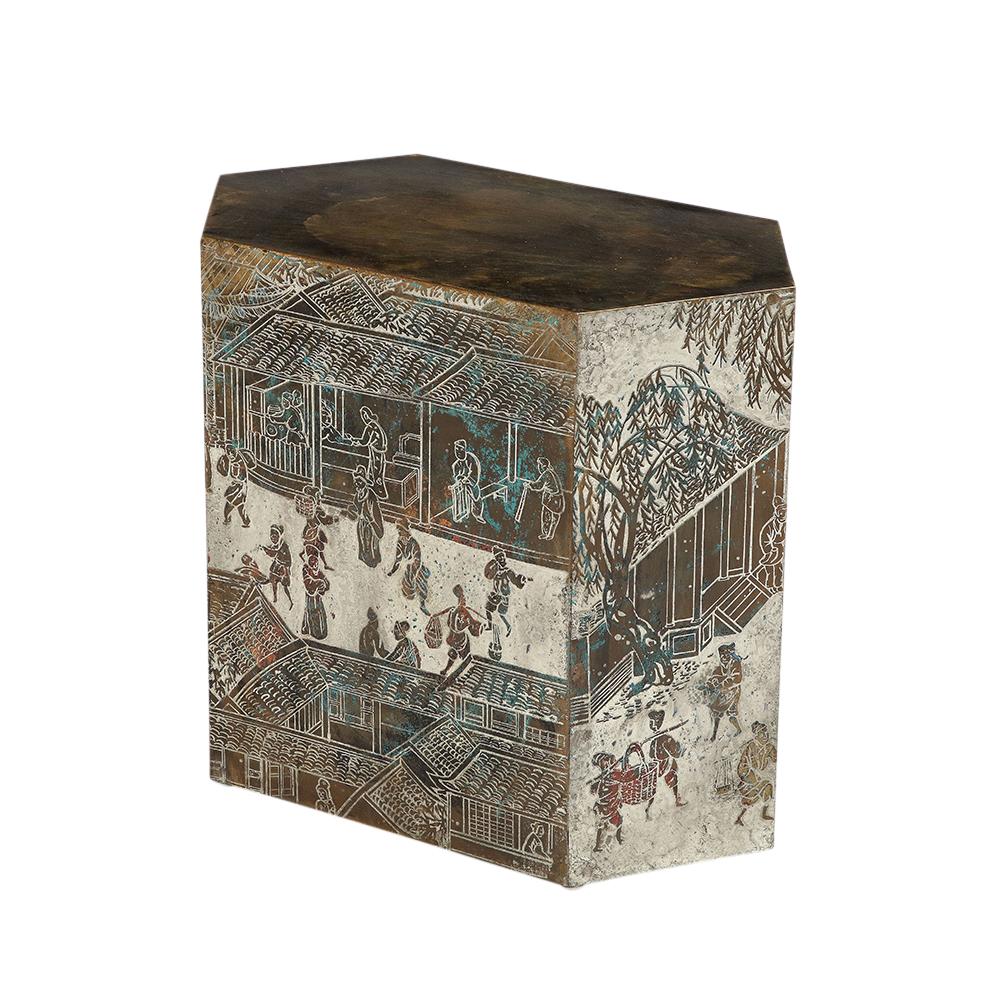 American Philip & Kelvin LaVerne Side Table, Lo-Ta Sculpture, Bronze, Pewter, Signed For Sale