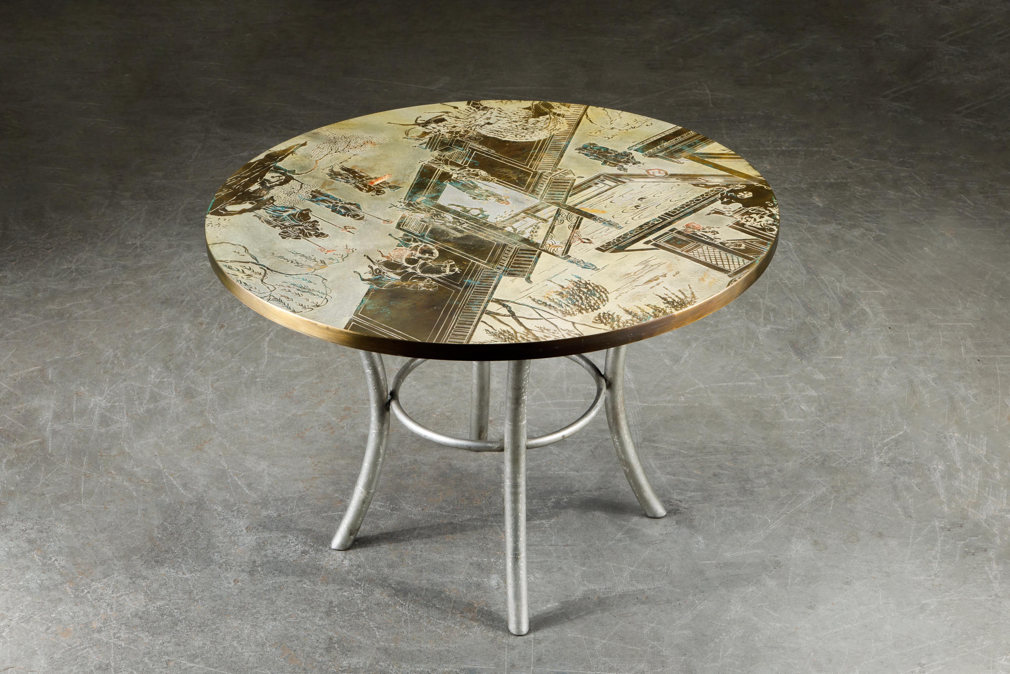 Polychromed Philip & Kelvin LaVerne Special 'Chan' Bronze Game Table, circa 1965, Signed
