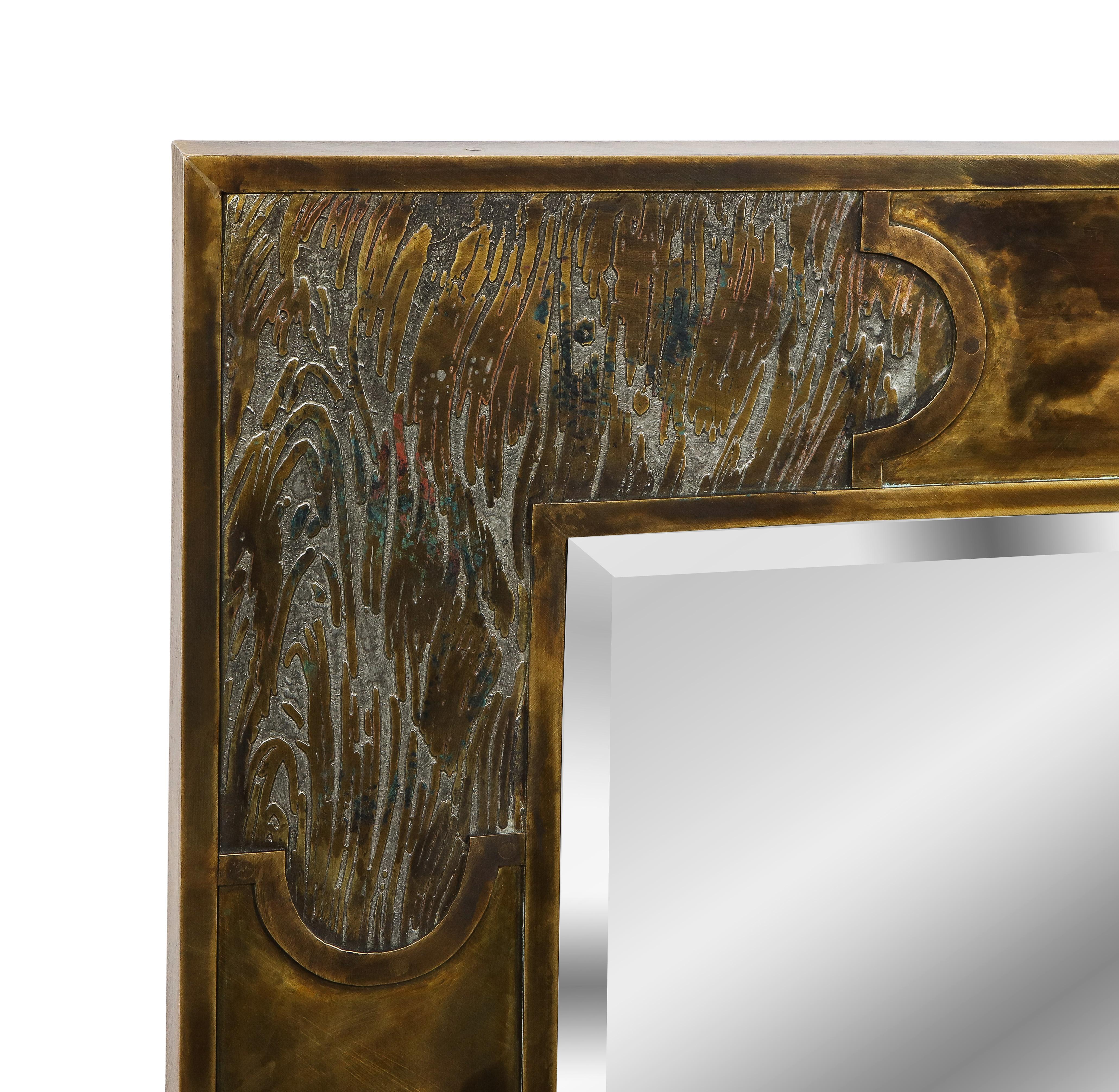 American Philip & Kelvin LaVerne Superb Large Mirror in Bronze and Pewter 1960s 'Signed'