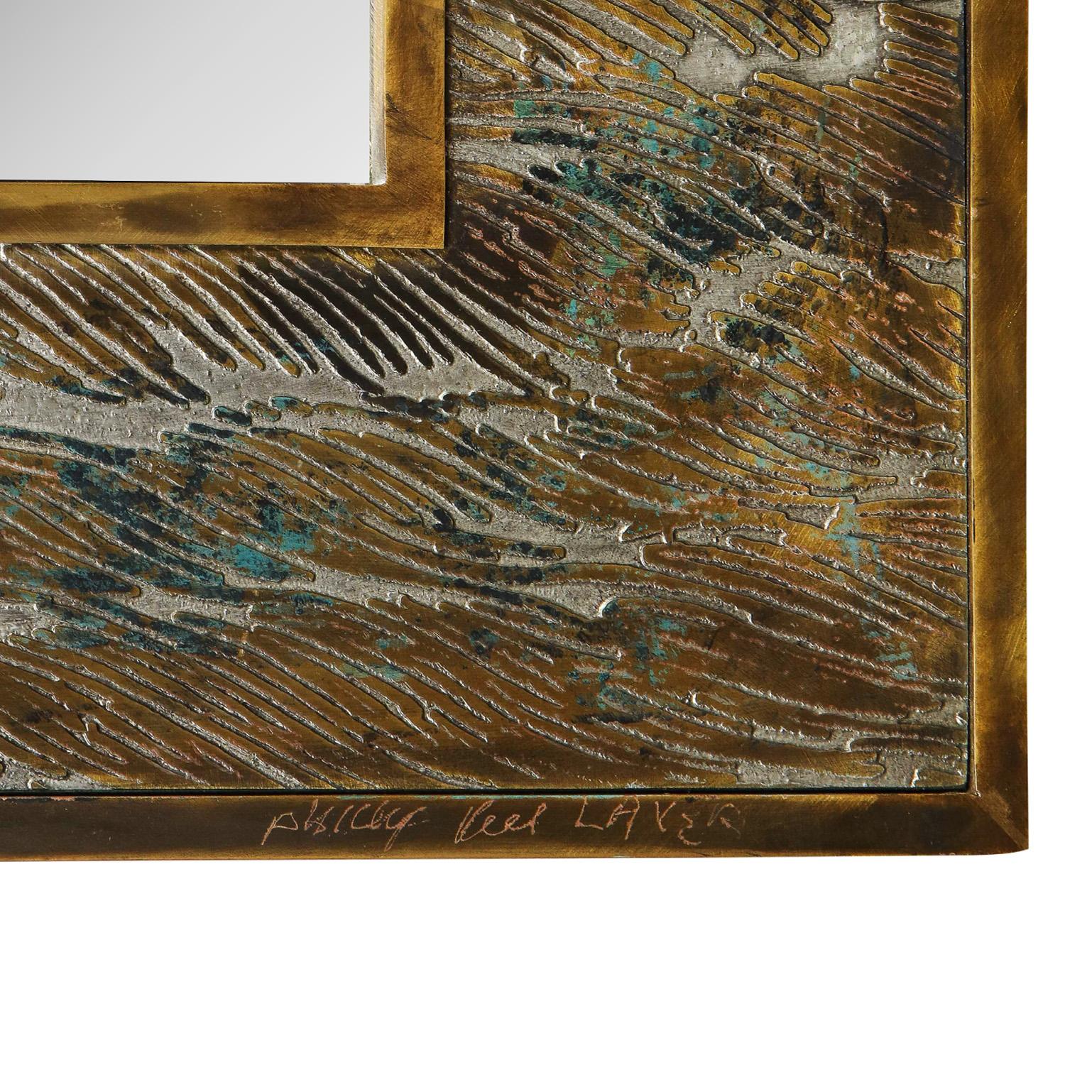 Philip & Kelvin LaVerne Superb Large Mirror in Bronze and Pewter 1960s 'Signed' 1