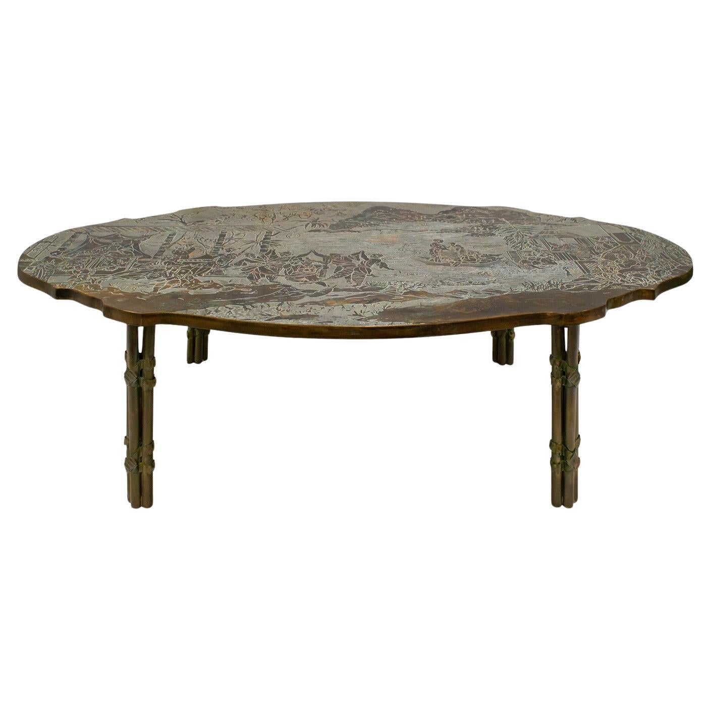 Philip & Kelvin LaVerne Superbe table basse "Tang Boucher" des années 1960 (signée) en vente