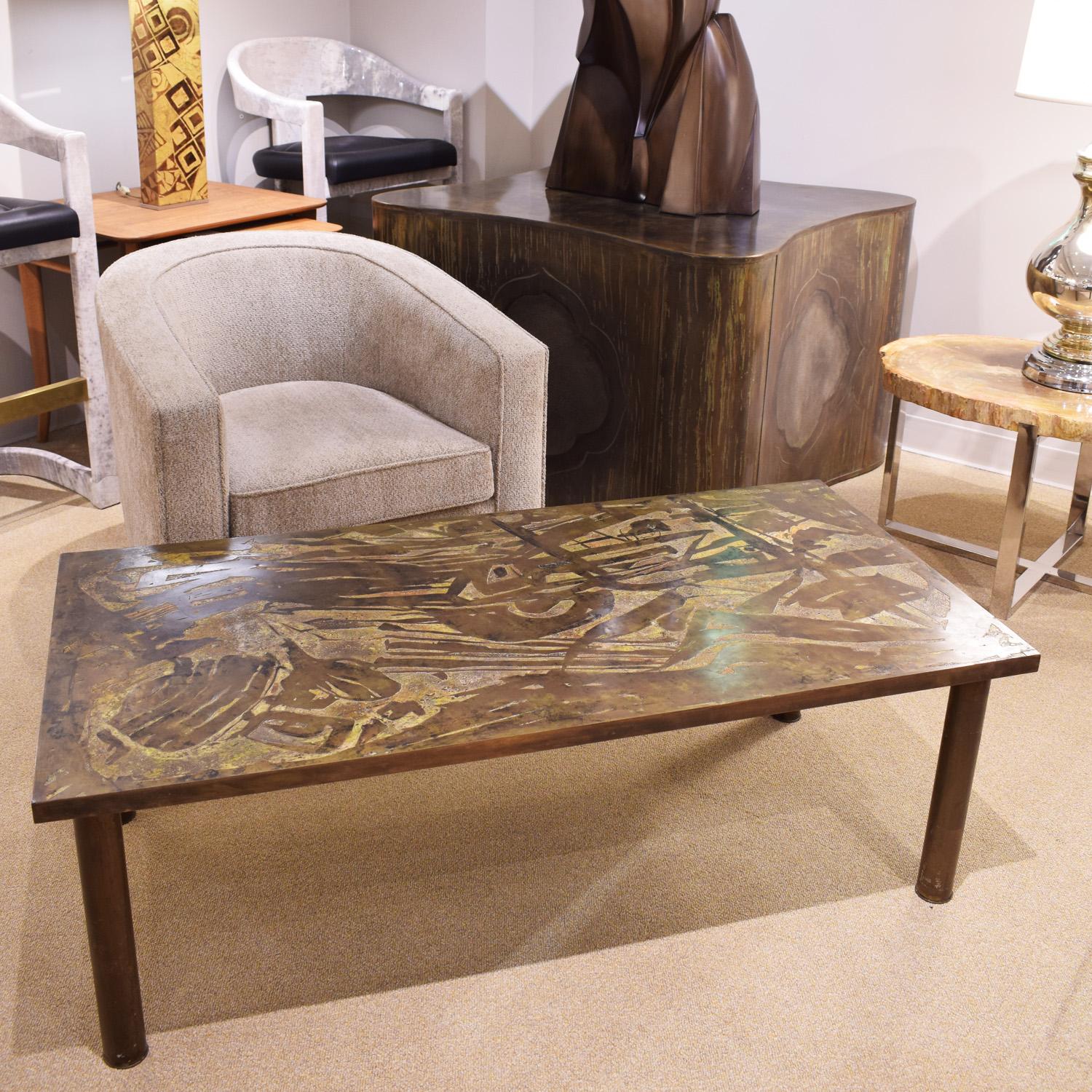 Mid-20th Century Philip & Kelvin LaVerne Unique Abstract Design Coffee Table 1966 'Signed'