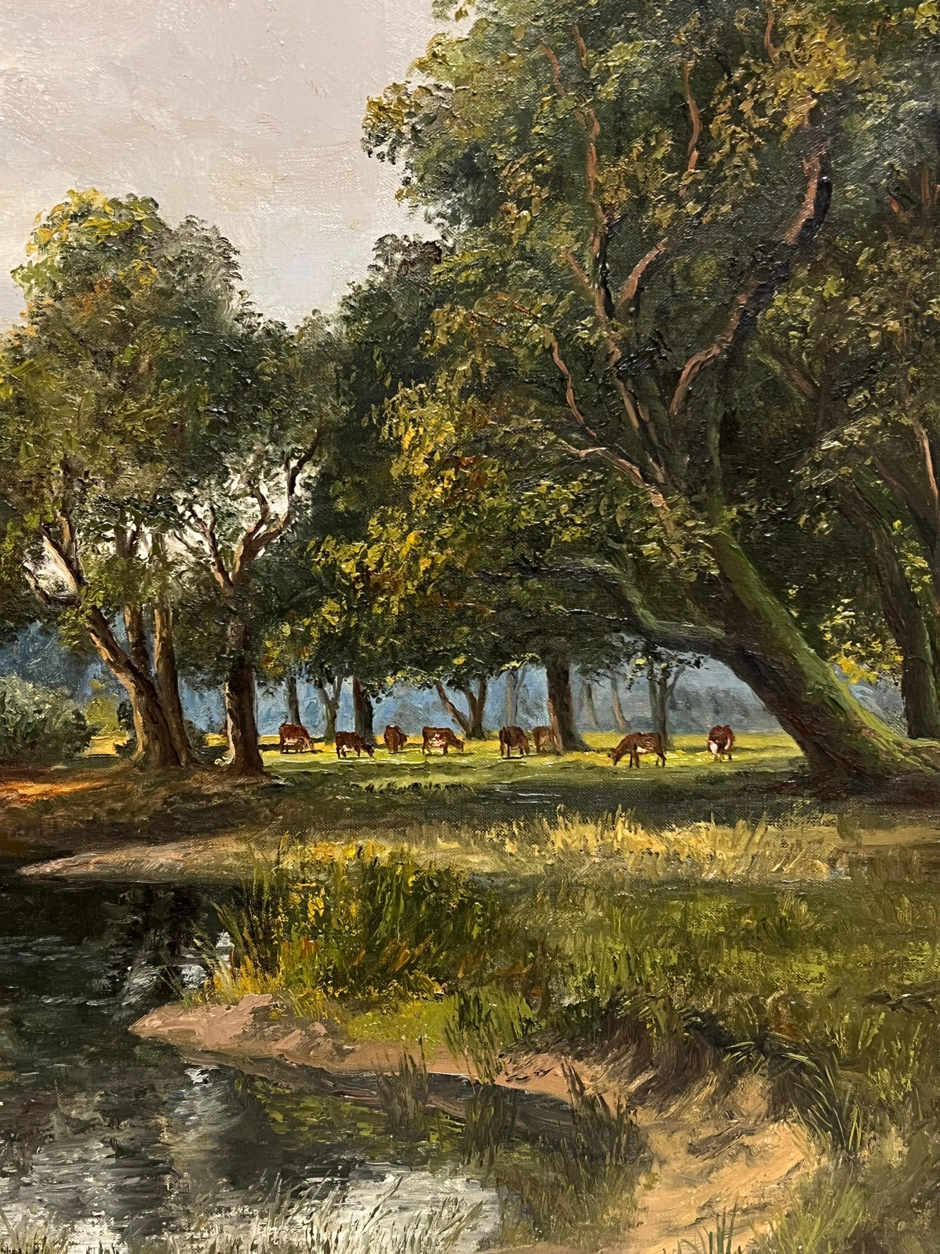 Gran óleo tradicional inglés Antiguo molino de agua en un paisaje rural en venta 5