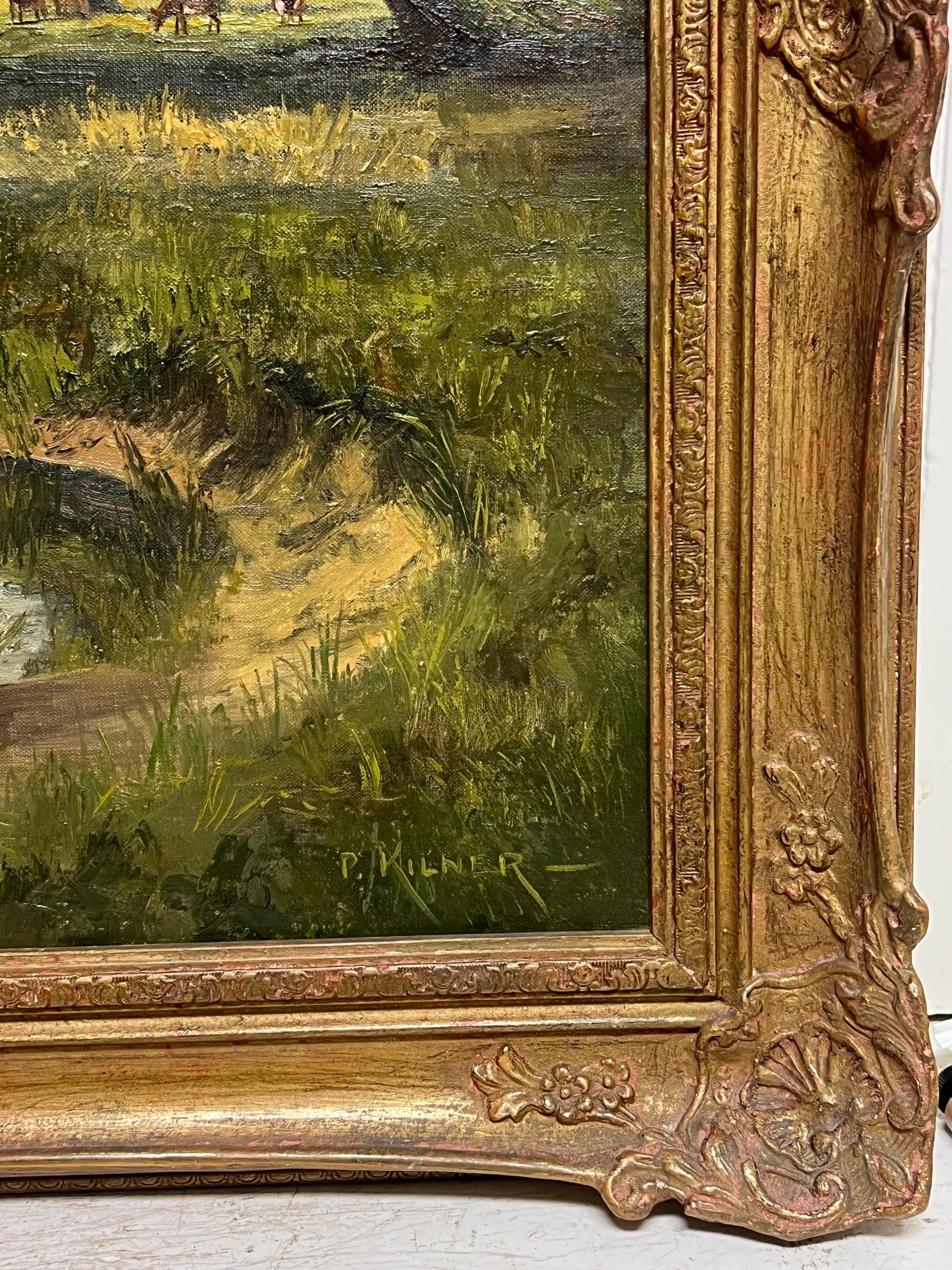 Gran óleo tradicional inglés Antiguo molino de agua en un paisaje rural en venta 6