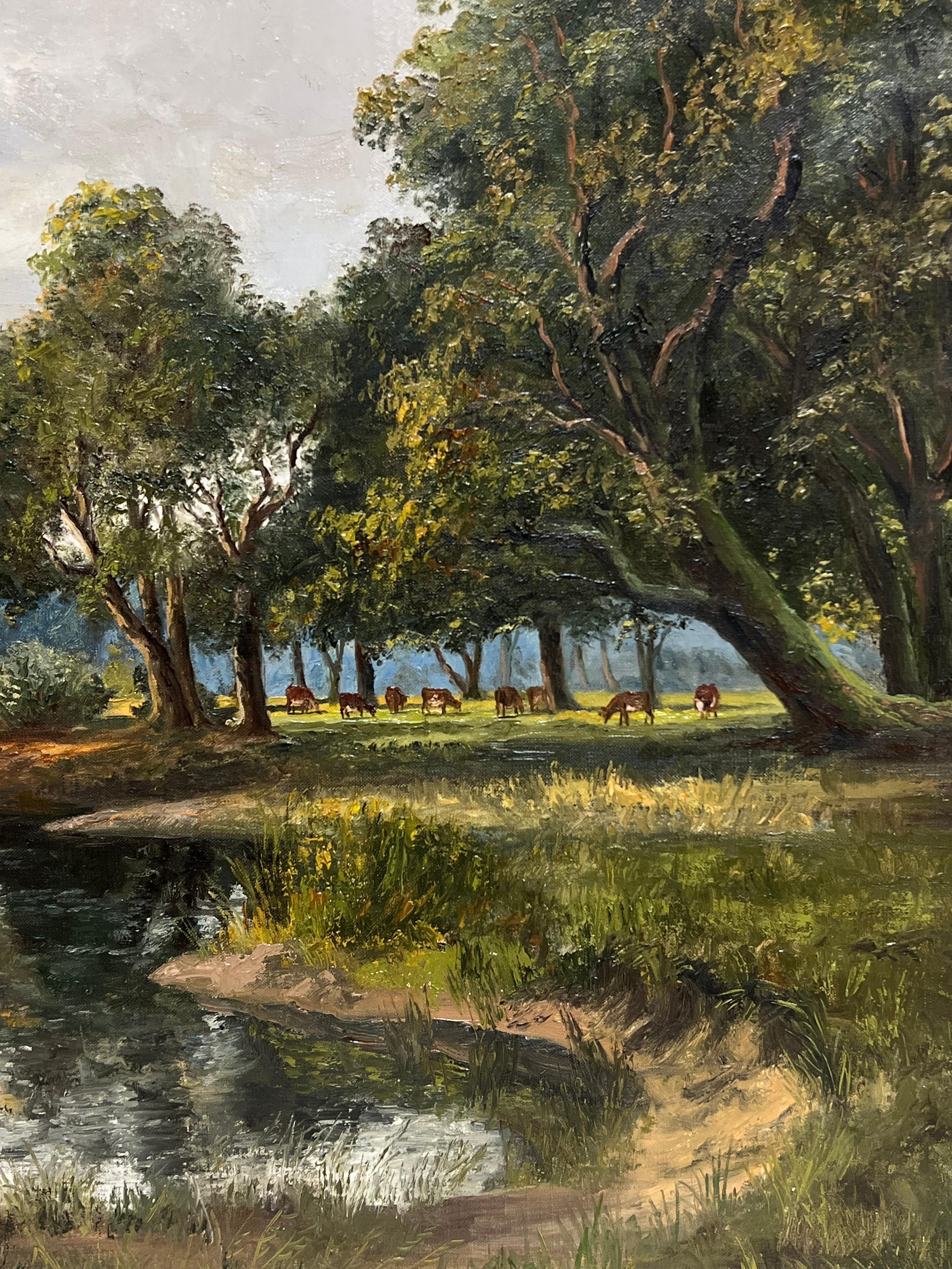 Gran óleo tradicional inglés Antiguo molino de agua en un paisaje rural en venta 8