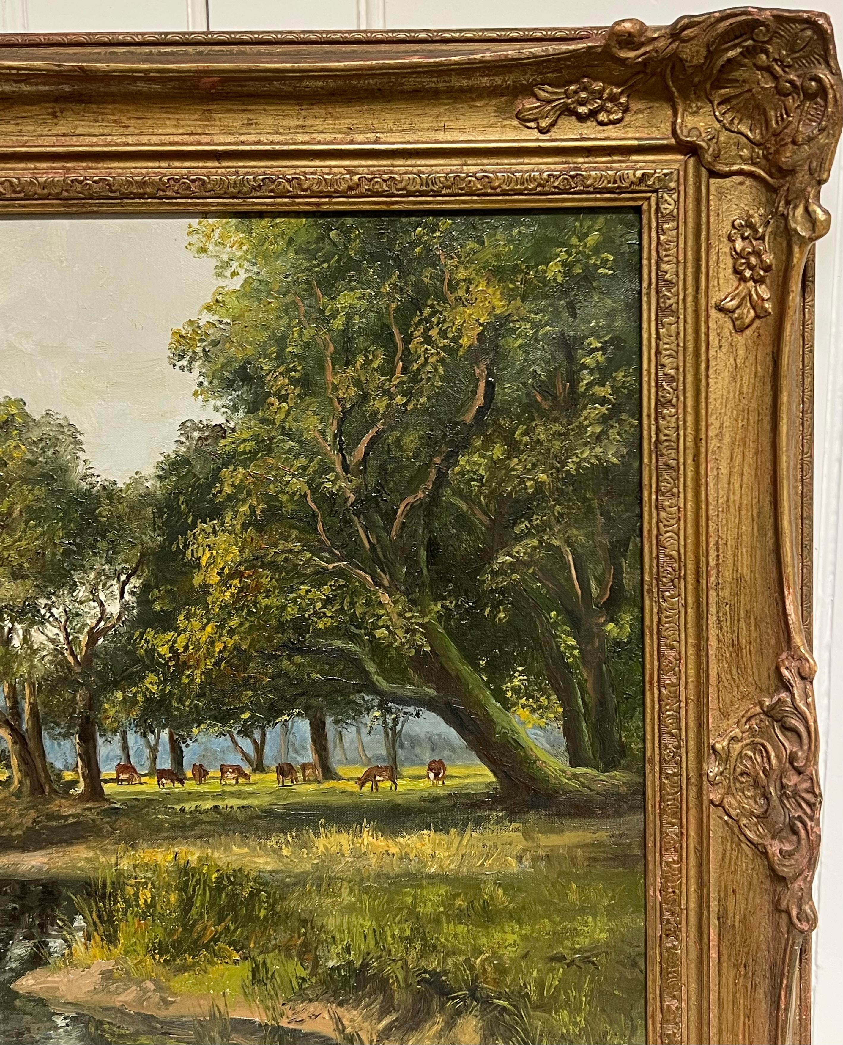 Gran óleo tradicional inglés Antiguo molino de agua en un paisaje rural - Painting Victoriano de Philip Kilner