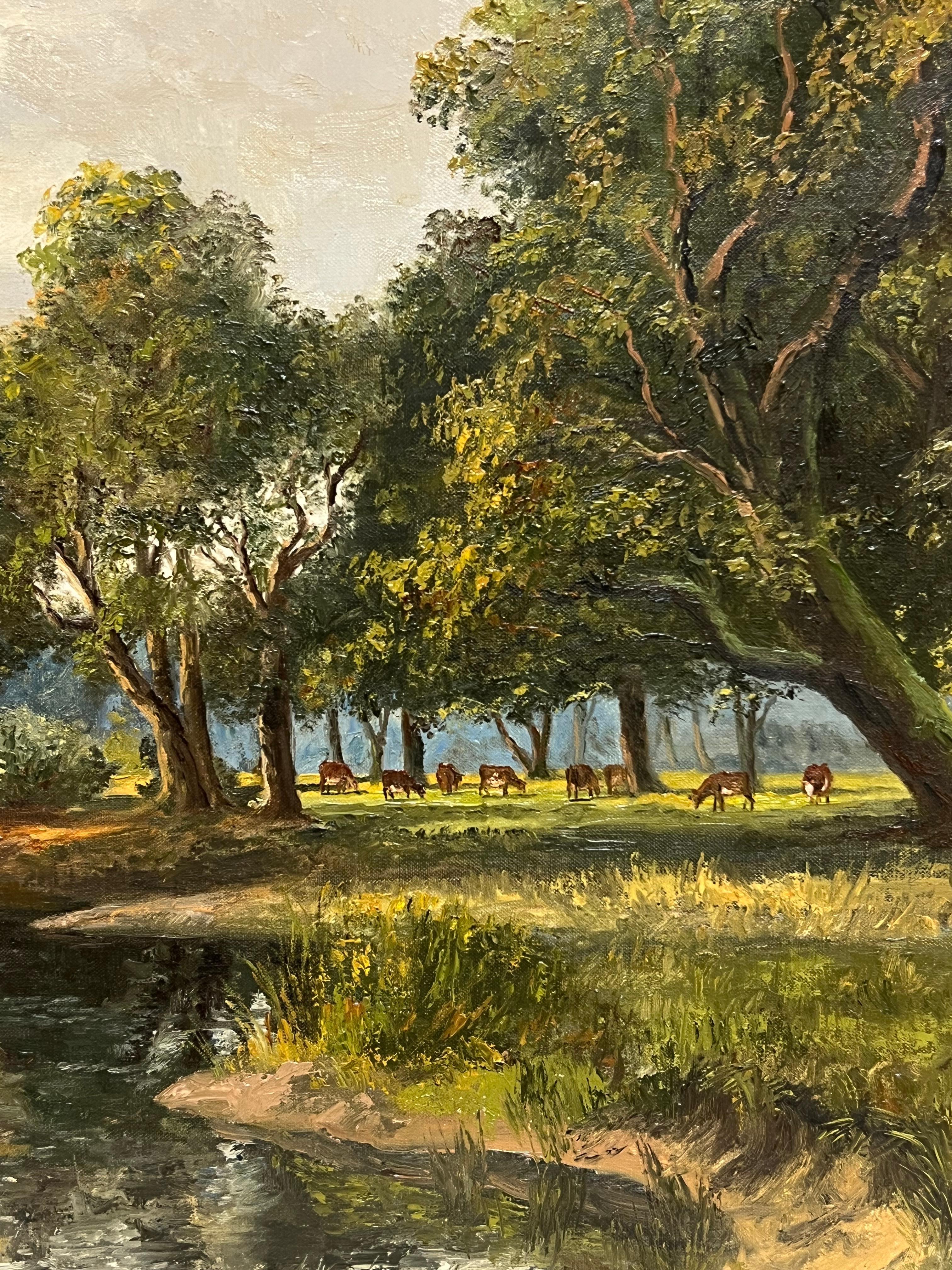 Gran óleo tradicional inglés Antiguo molino de agua en un paisaje rural - Landscape Painting Marrón de Philip Kilner