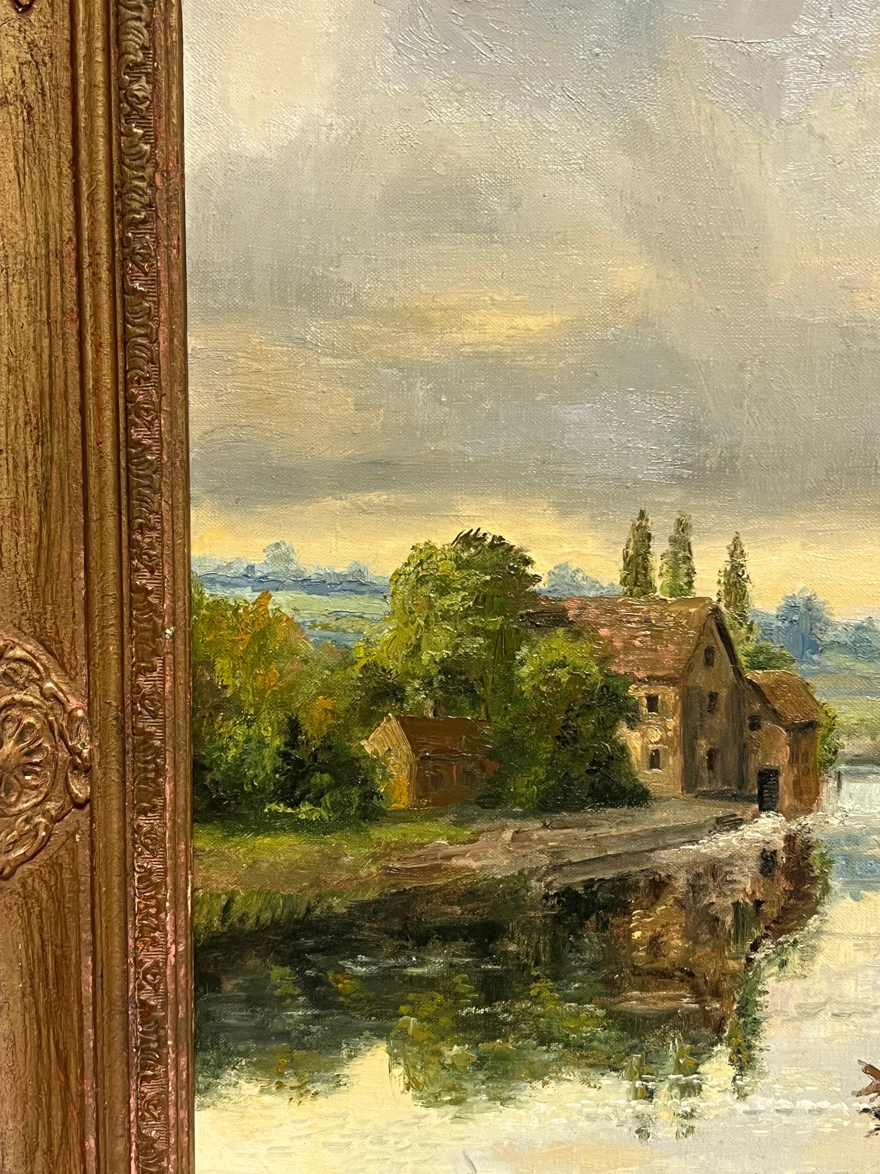 Gran óleo tradicional inglés Antiguo molino de agua en un paisaje rural en venta 1