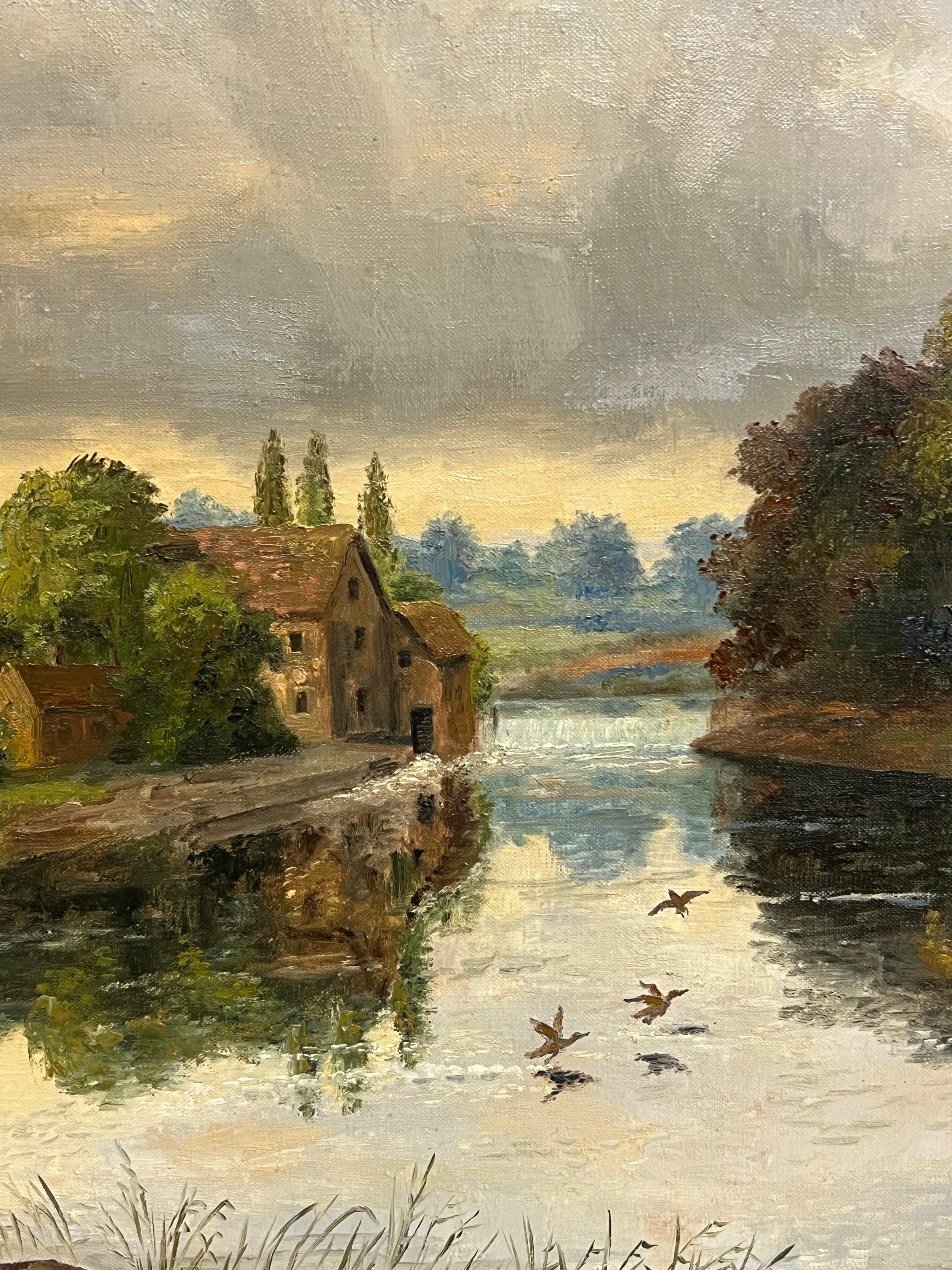 Gran óleo tradicional inglés Antiguo molino de agua en un paisaje rural en venta 3