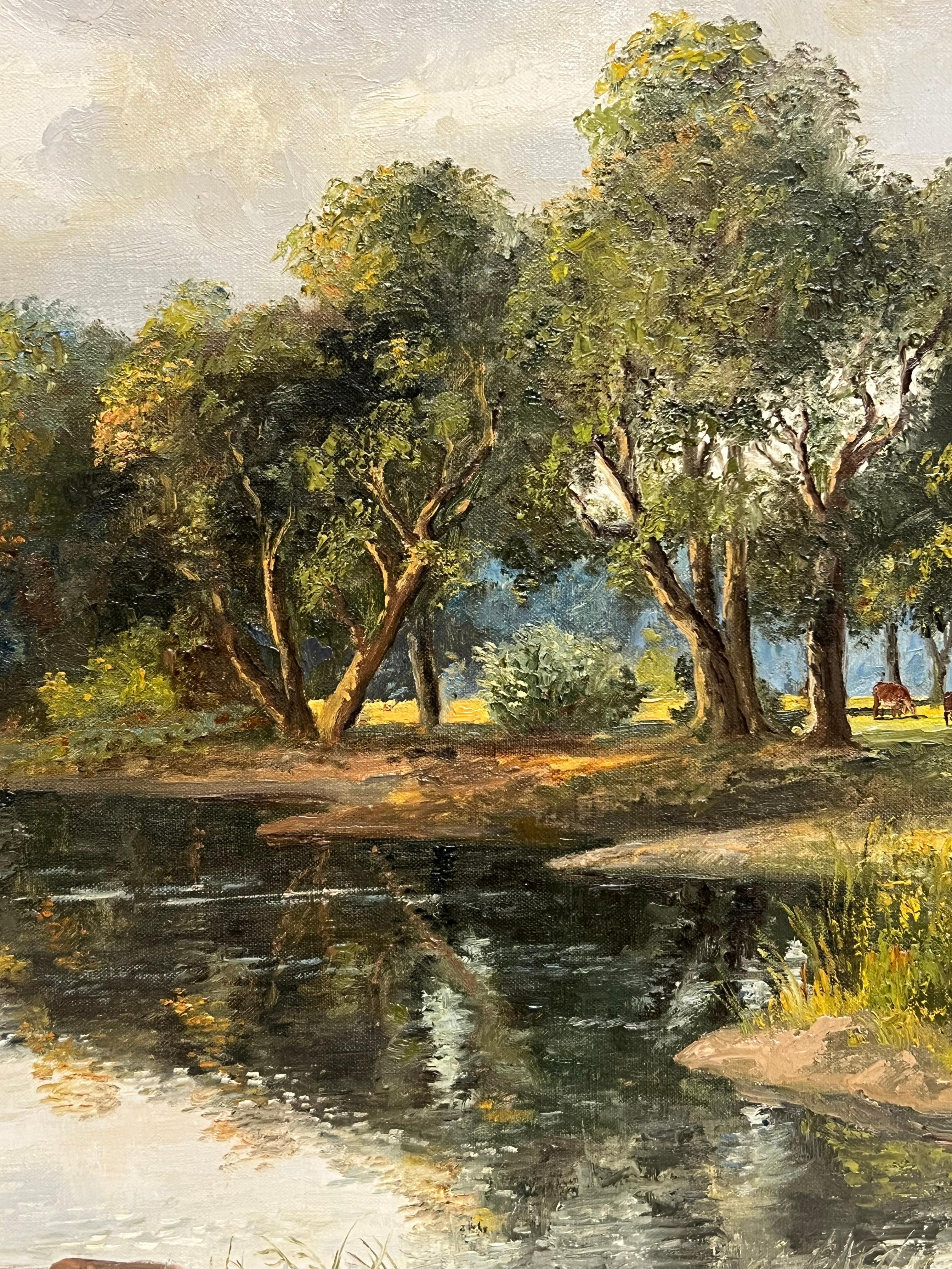 Gran óleo tradicional inglés Antiguo molino de agua en un paisaje rural en venta 4