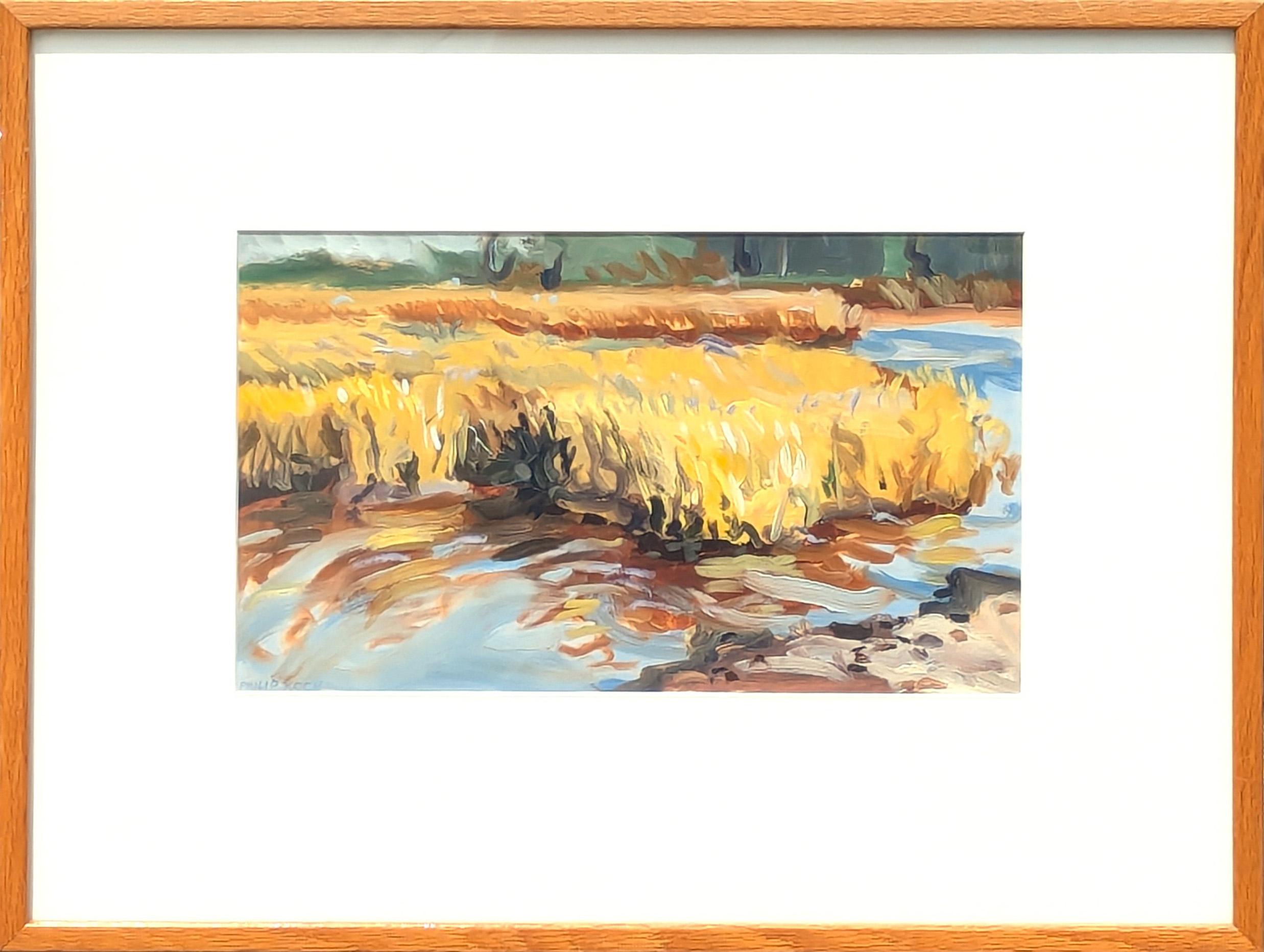 Philip Koch Landscape Painting – "Sumpfgras" Contemporary Colorful Wetlands Landschaft Ölgemälde