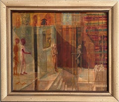 20th Century Surrealist Painting Oil on Board by Phillip Krevoruck (1919-1999)