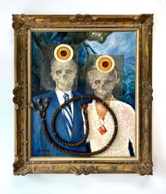 Pittura ad olio contemporanea surreale a tecnica mista figurativa americana