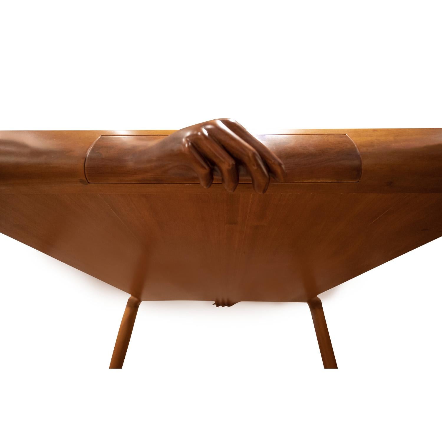 Elm Philip LaVerne Important Sculpture Game Table with Carved Hands 1966, 'Signed'