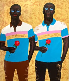 "Brotherly Love" - Colorful Figurative Painting by Ghanaian Philip Letsu, 2022