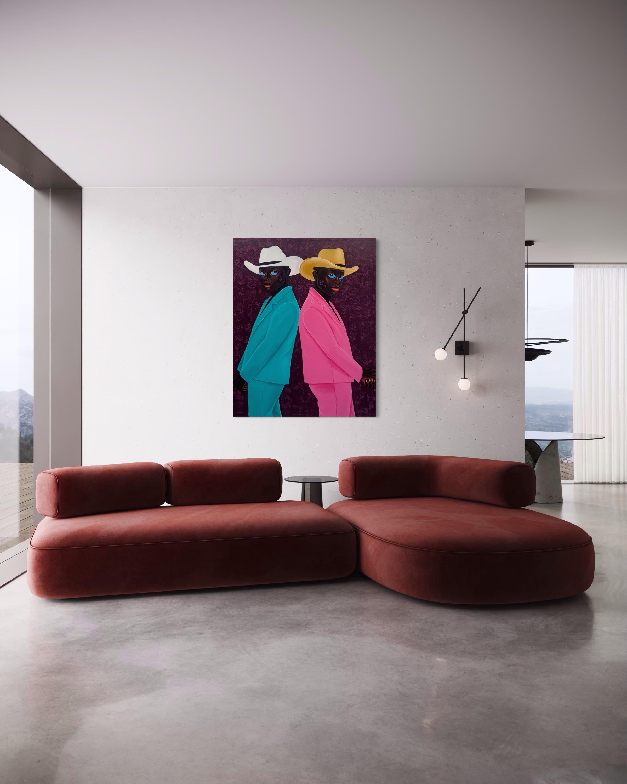 Brotherly Love II - Black Figurative Painting by Philip Letsu