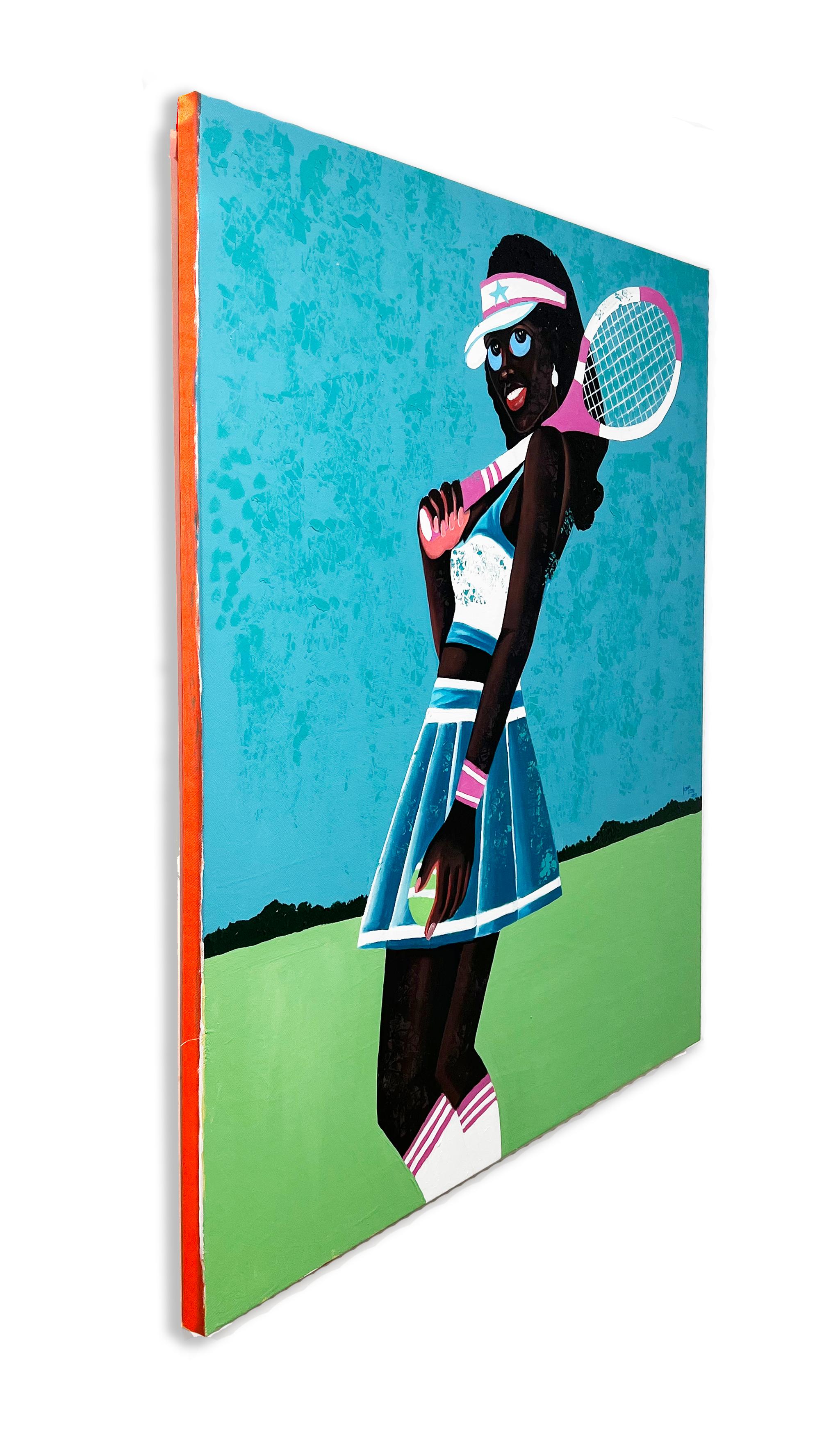 Pose With My Racket - Peinture figurative colorée du Ghanaian Philip Letsu en vente 2