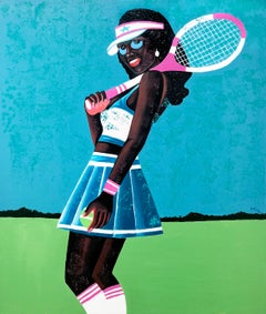 "Pose With My Racket" - Colorful Figurative Painting by Ghanaian Philip Letsu