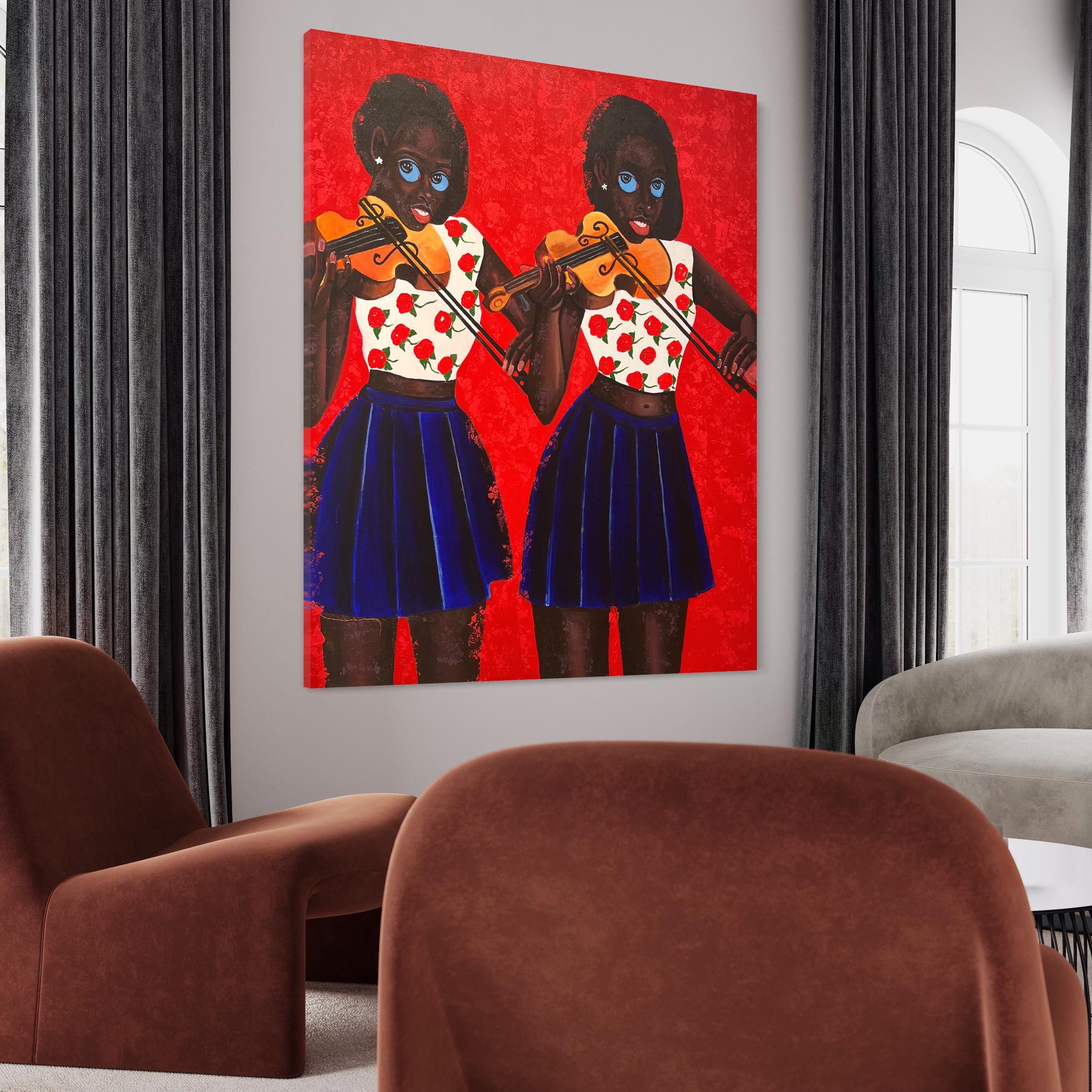 This large vertical painting measures 60 inches high and 48 inches wide. The sides are a continuation of the dyed linen. This artwork is stretched and ready to hang.

Philip Letsu is a Ghanaian artist currently living and working in Ho,