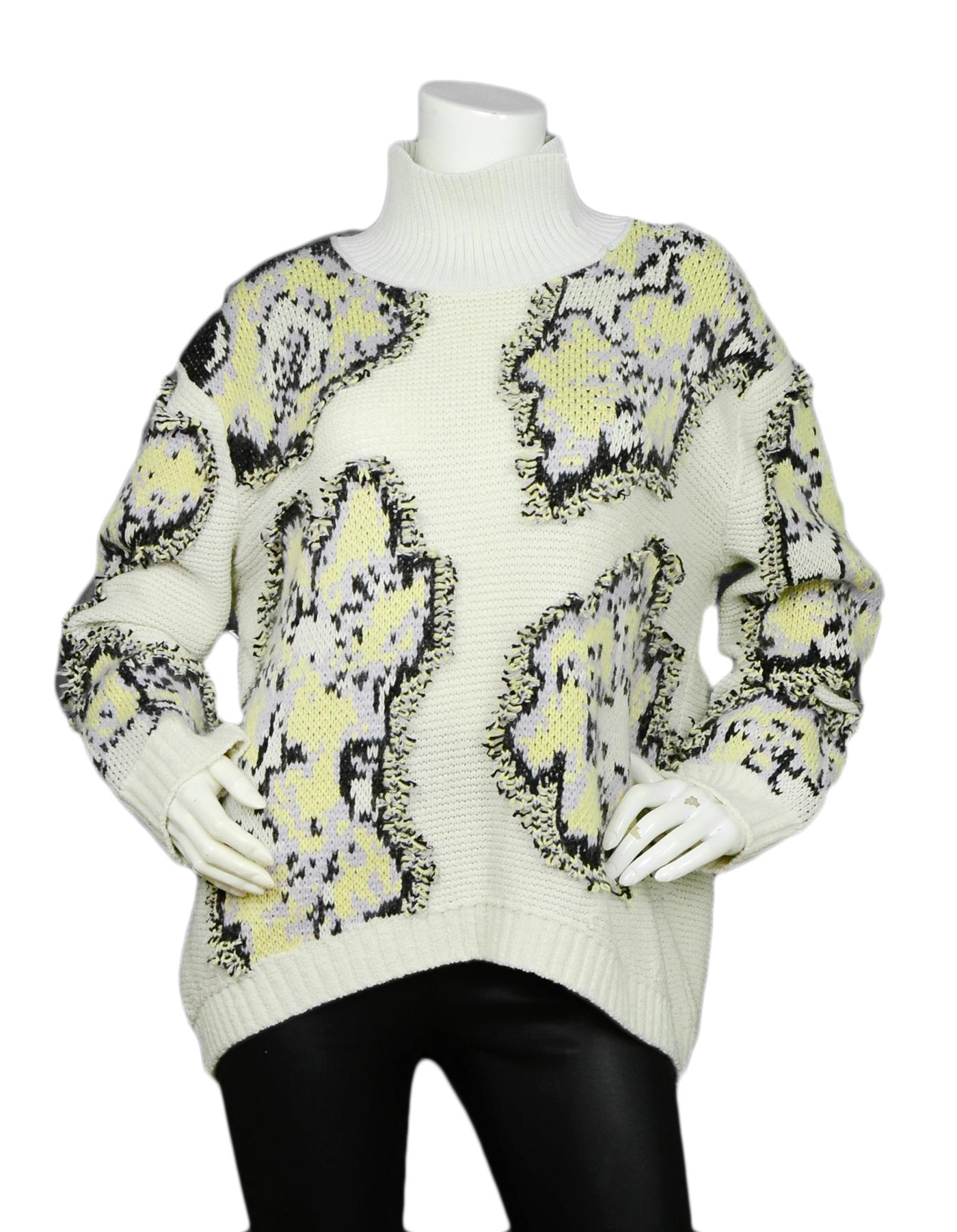 Philip Lim Beige/Yellow Wool Abstract Daisy Sweatshirt sz L

Made In: China
Color: Beige, Yellow, Black
Materials: 44% Cotton, 37% Wool, 9% Polyamide, 5% Mohair, 5% Polyester 
Lining:  44% Cotton, 37% Wool, 9% Polyamide, 5% Mohair, 5% Polyester