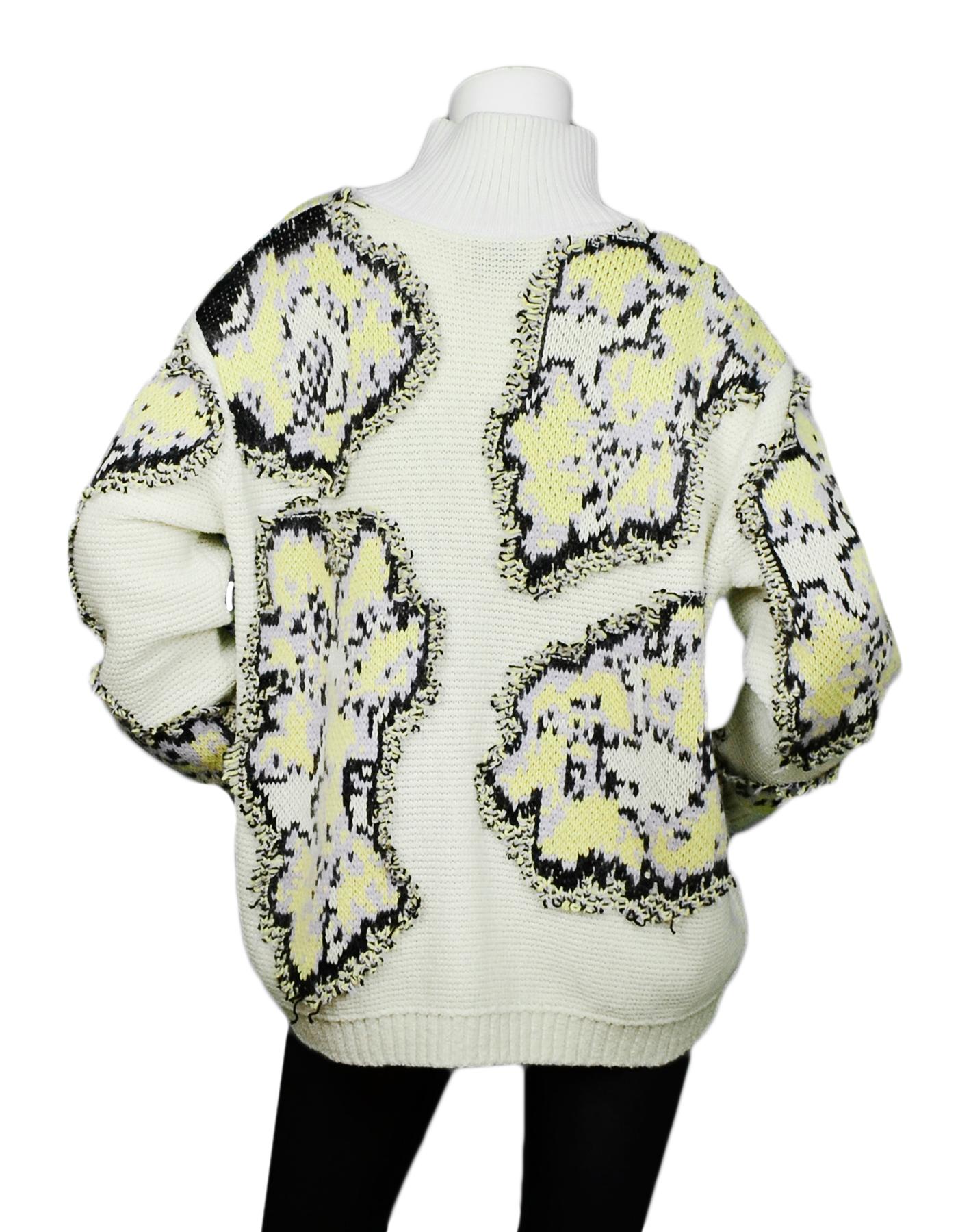 Philip Lim Beige/Yellow Wool Abstract Daisy Sweatshirt sz L In Excellent Condition In New York, NY
