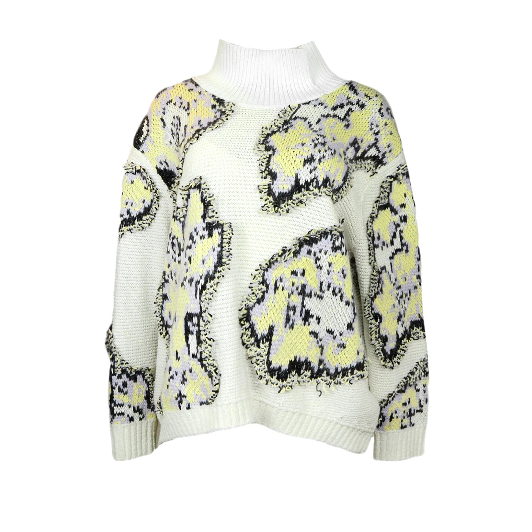 Philip Lim Beige/Yellow Wool Abstract Daisy Sweatshirt sz L