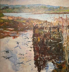 "Gulls and Weir, " Philip Little, Coastal Landscape, New England Impressionism