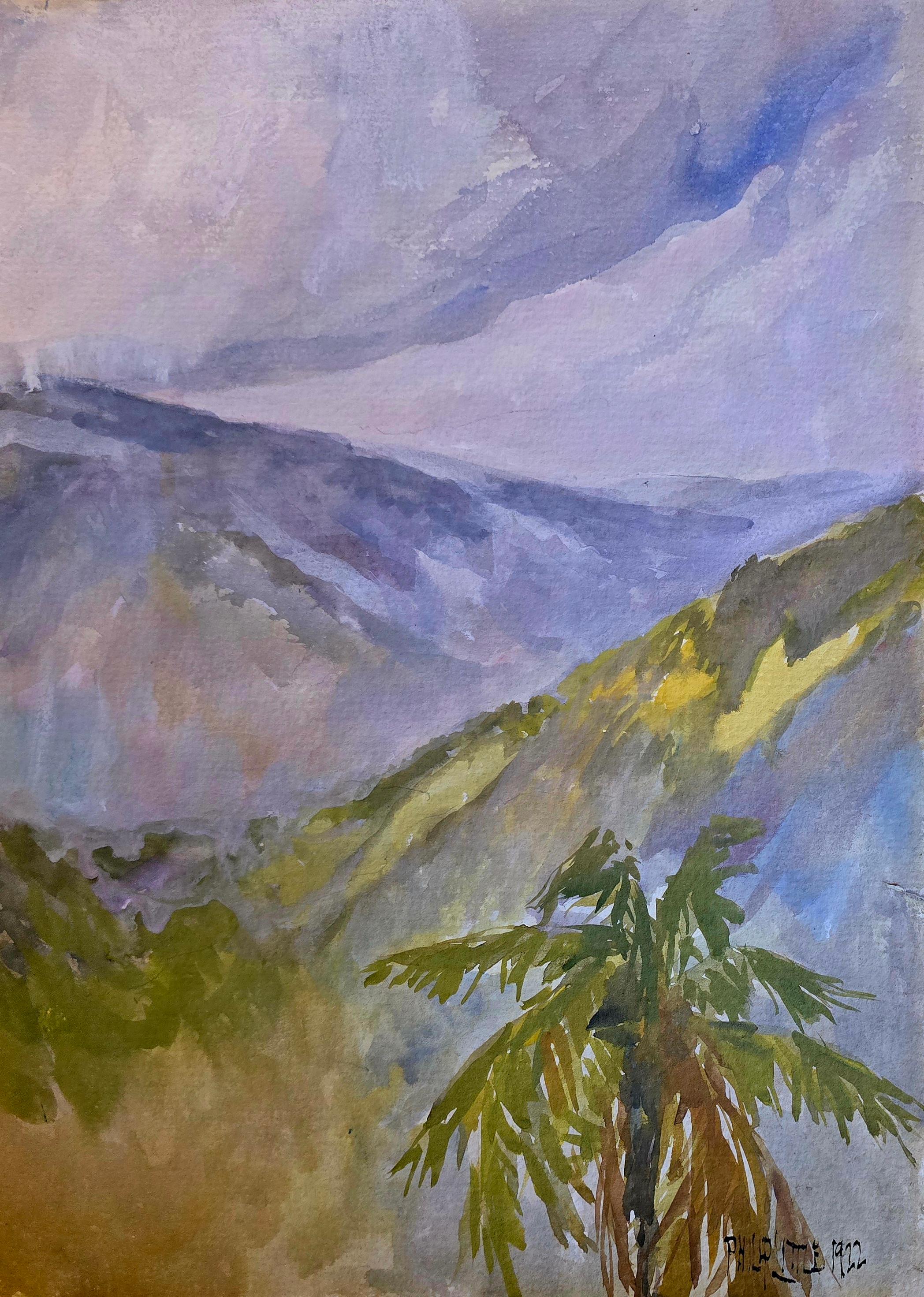 Looking West from Richmond Hill, Port Antonio, Jamaica - Painting by Philip Little