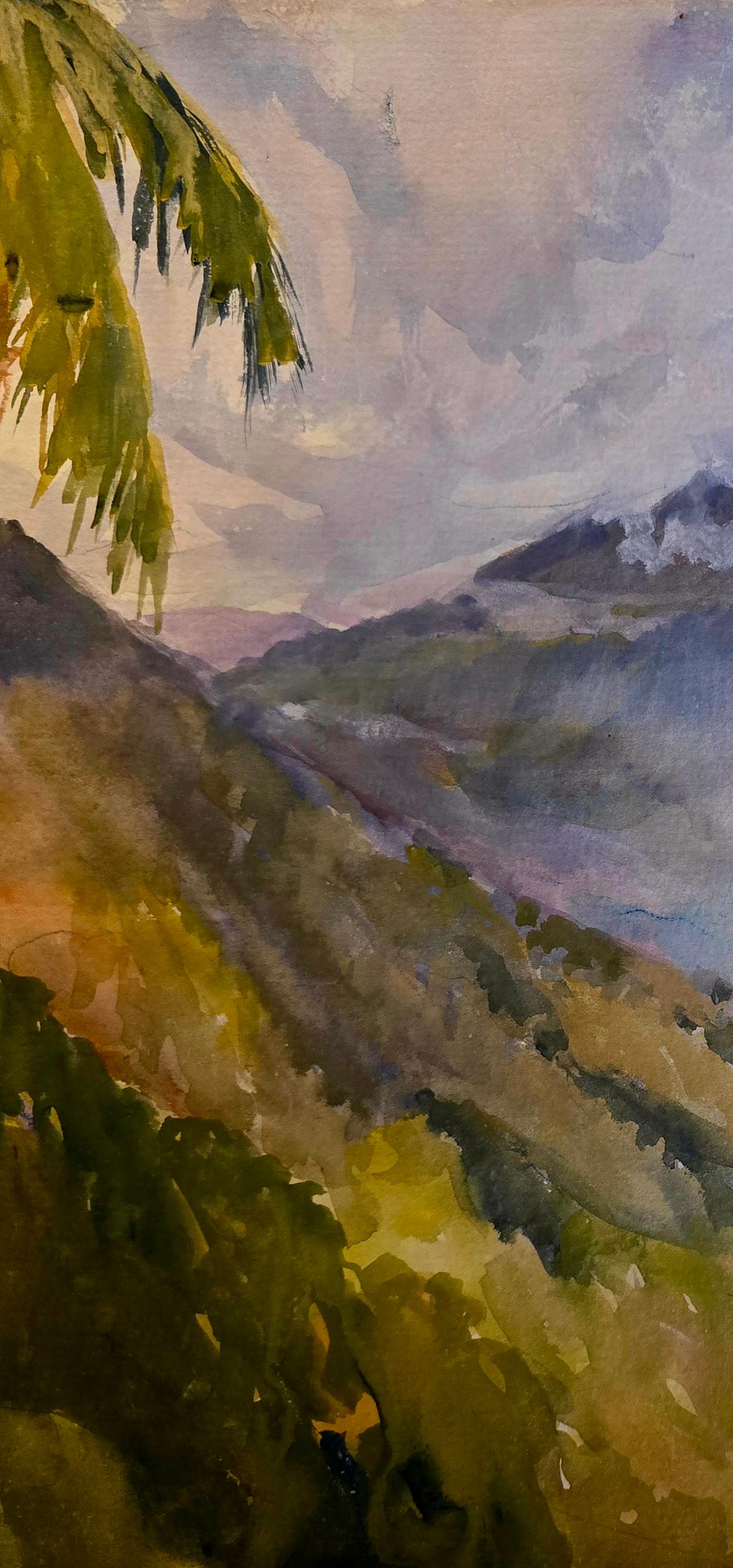 Looking West from Richmond Hill, Port Antonio, Jamaica - Gray Landscape Painting by Philip Little