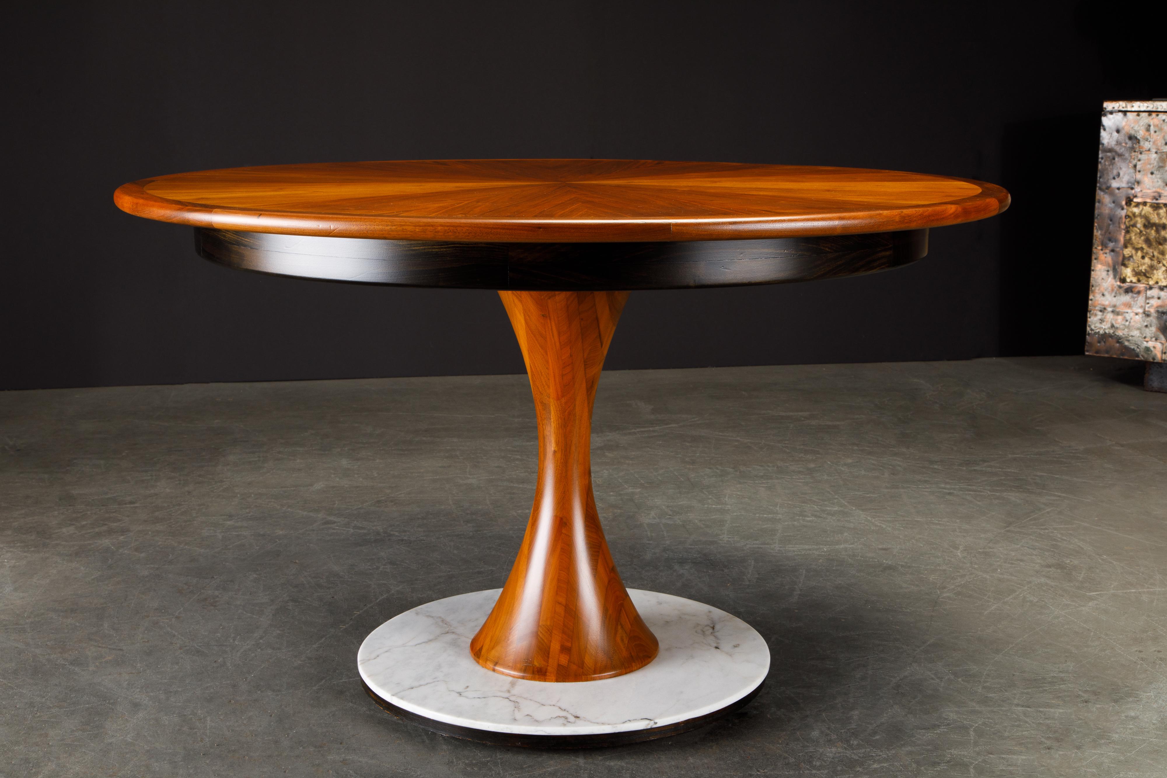 Philip Lloyd Powell Walnut, Marble and Ebonized Wood Center Dining Table, 1970s 7
