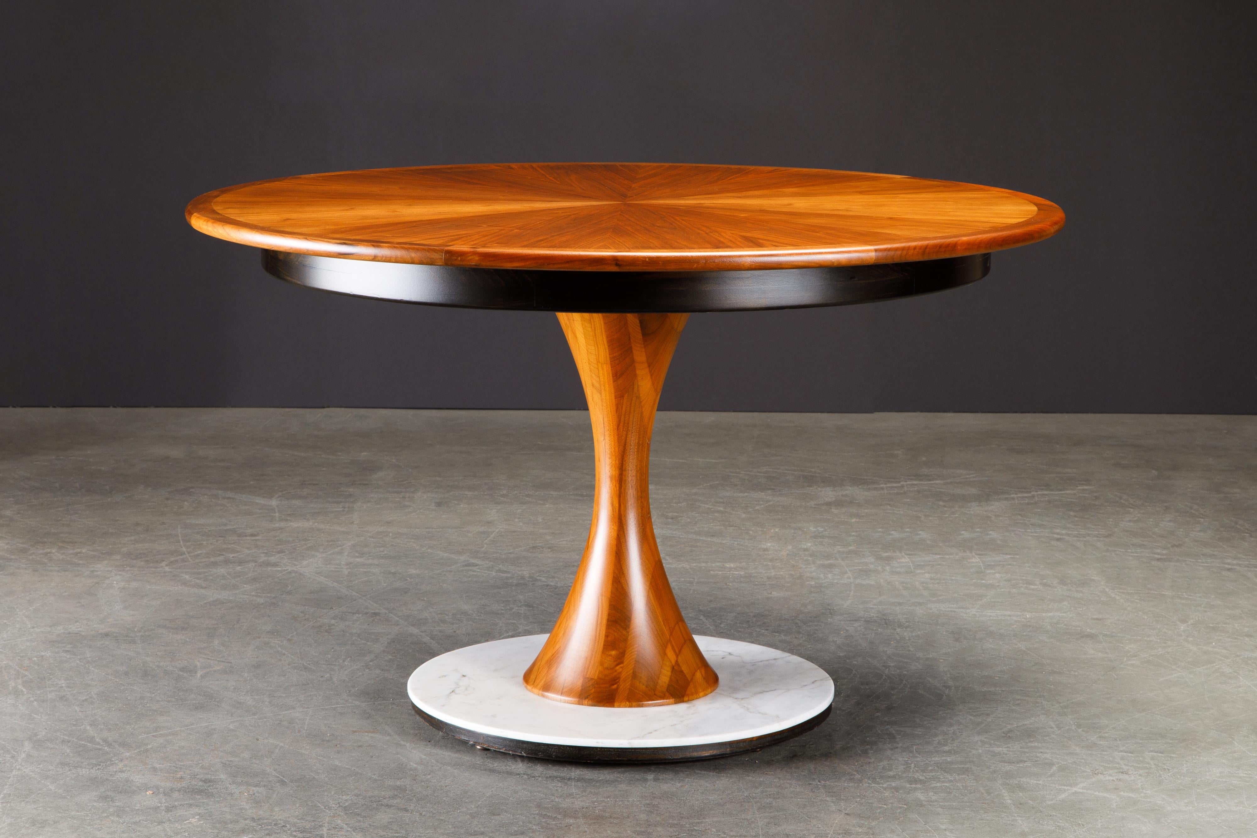 American Philip Lloyd Powell Walnut, Marble and Ebonized Wood Center Dining Table, 1970s