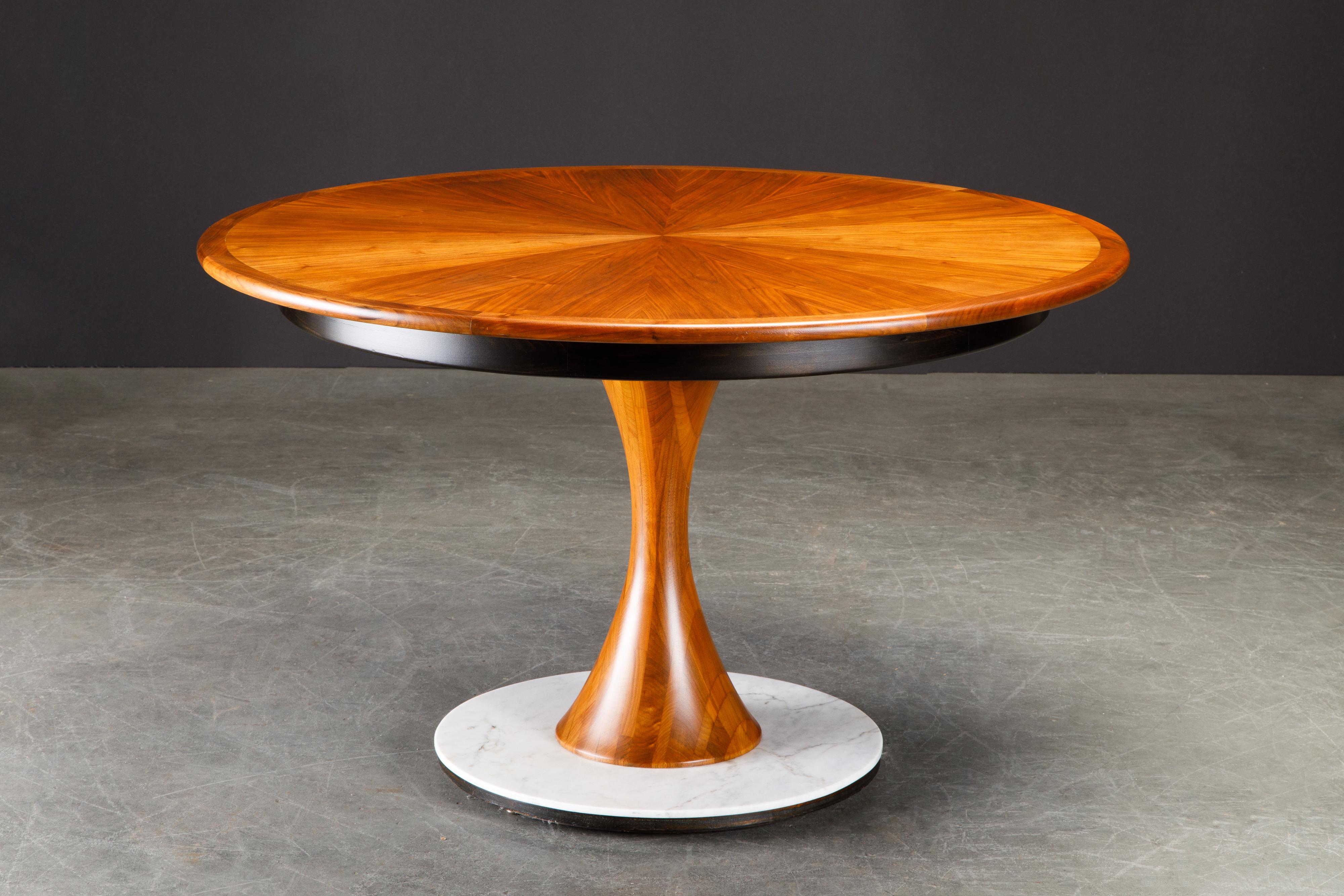 Philip Lloyd Powell Walnut, Marble and Ebonized Wood Center Dining Table, 1970s In Excellent Condition In Los Angeles, CA