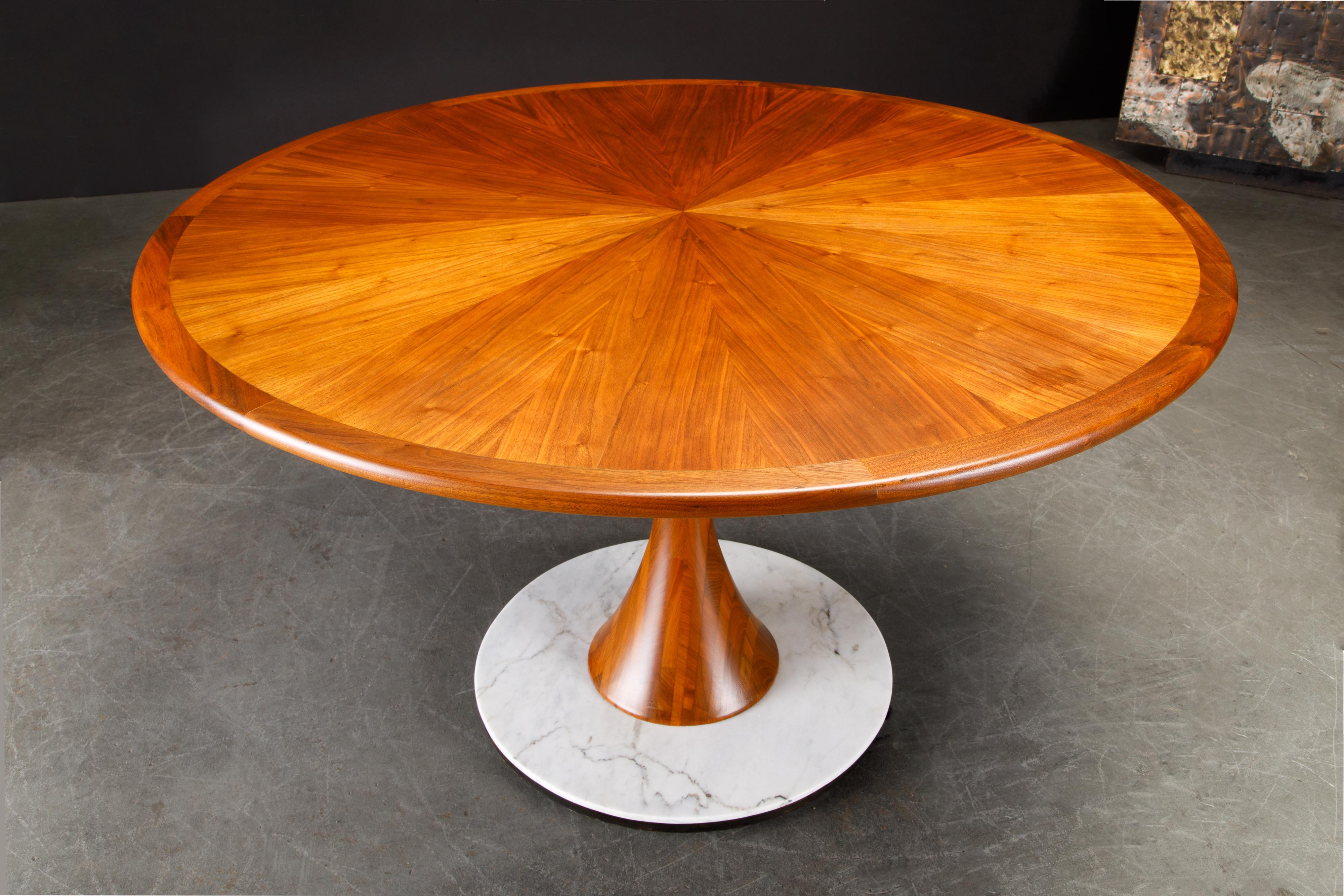 Philip Lloyd Powell Walnut, Marble and Ebonized Wood Center Dining Table, 1970s 1