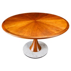 Philip Lloyd Powell Walnut, Marble and Ebonized Wood Center Dining Table, 1970s