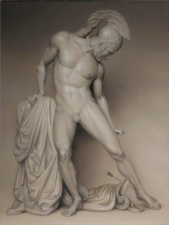 Wounded Achilles En Grisaille Oil on Canvas Painting by Philip Melville Courtney